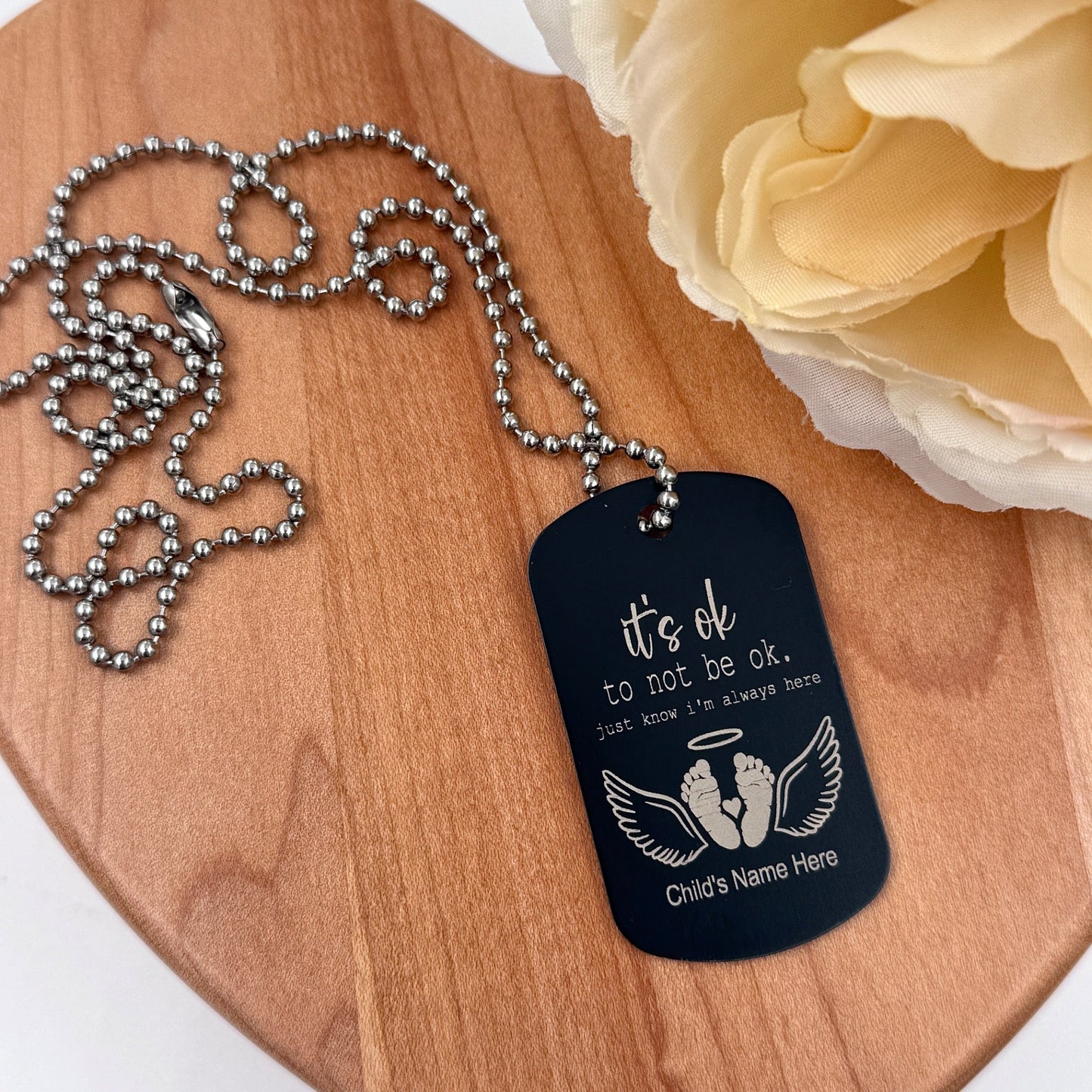 Angel Baby Memorial Dog Tag Necklace – Personalized Infant Loss Keepsake for Parents - Embellish My Heart