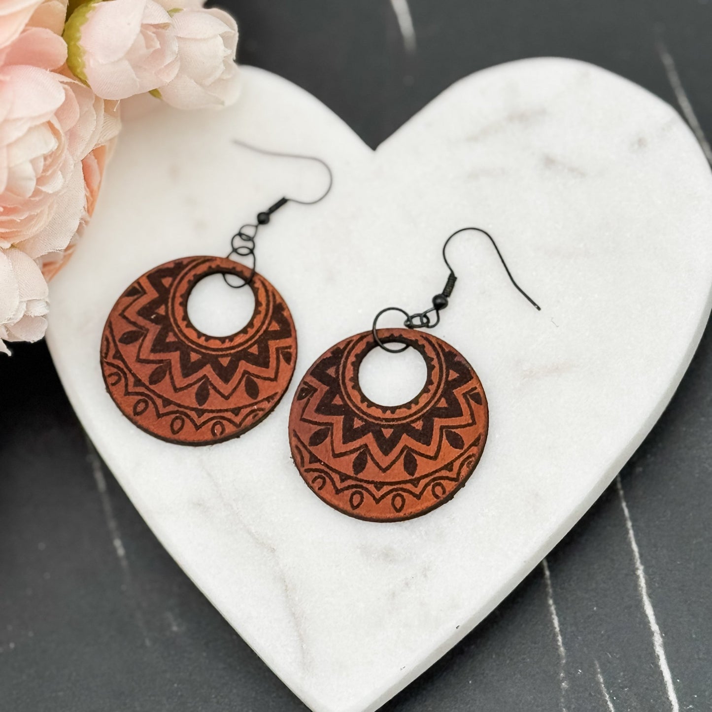 Aztec Circle Leather Earrings - Embellish My Heart