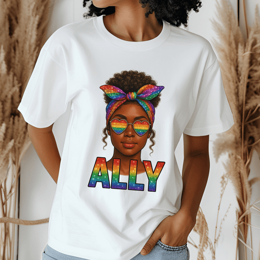 Crowned in Color Ally AF Shirt – Black Girl Pride Tee, Juneteenth & LGBTQ Support, Melanin Queen Rainbow Shirt, Inclusive Ally Apparel - Embellish My Heart