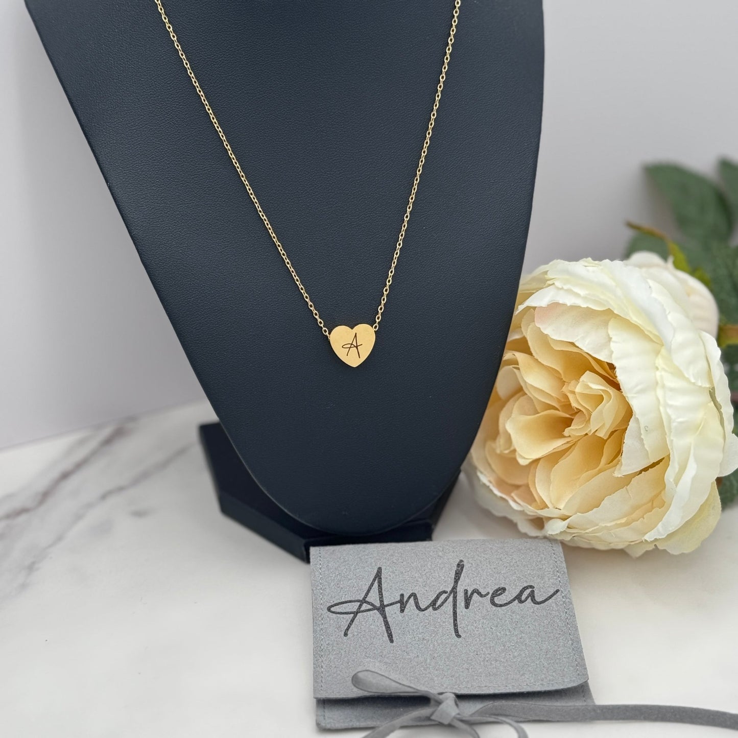 Engraved Heart Initial Necklace – Custom 18” Stainless Steel Chain in Gold, Silver, or Rose Gold - Embellish My Heart