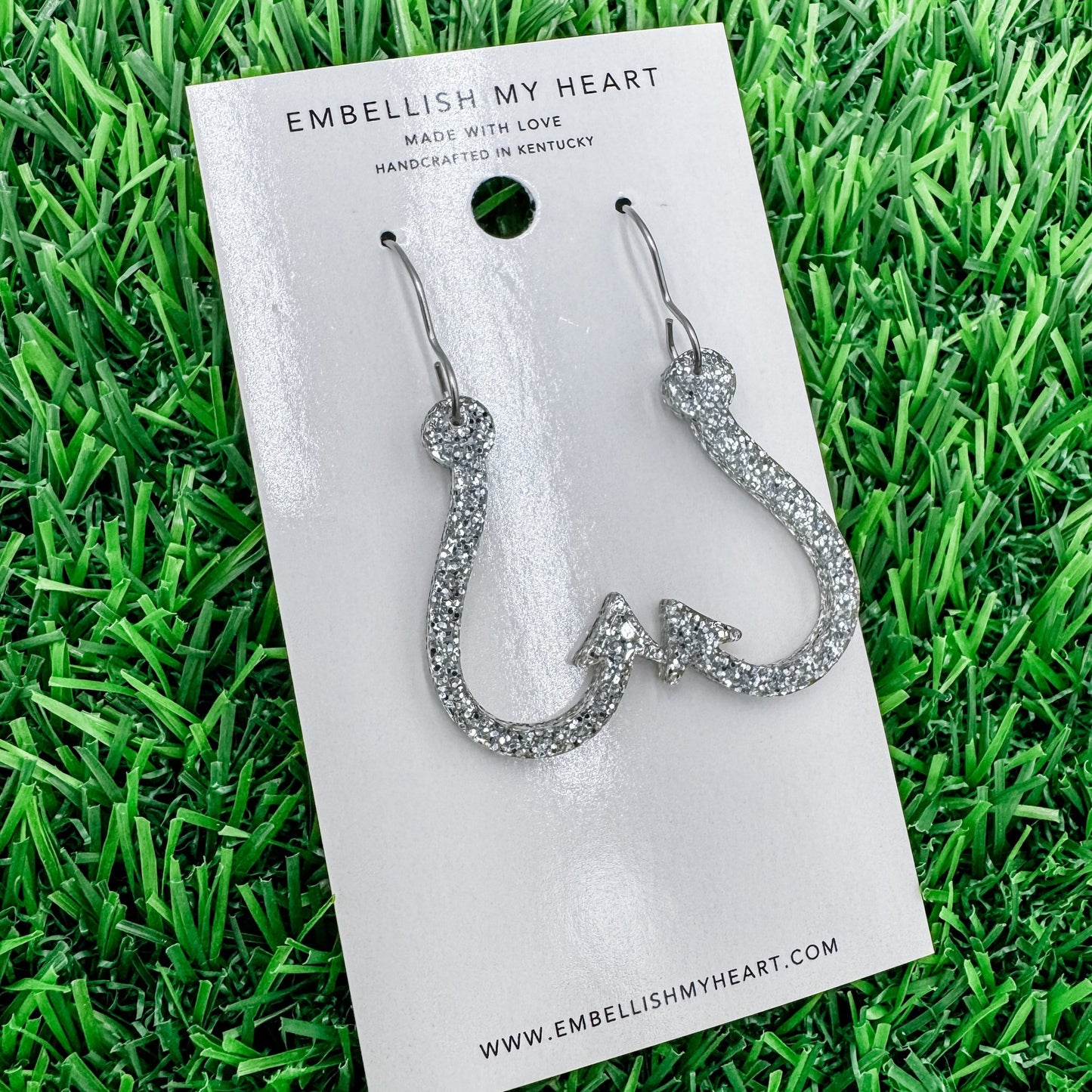 Fishing Hook Earrings – Multicolor & Silver Glitter Options - Embellish My Heart