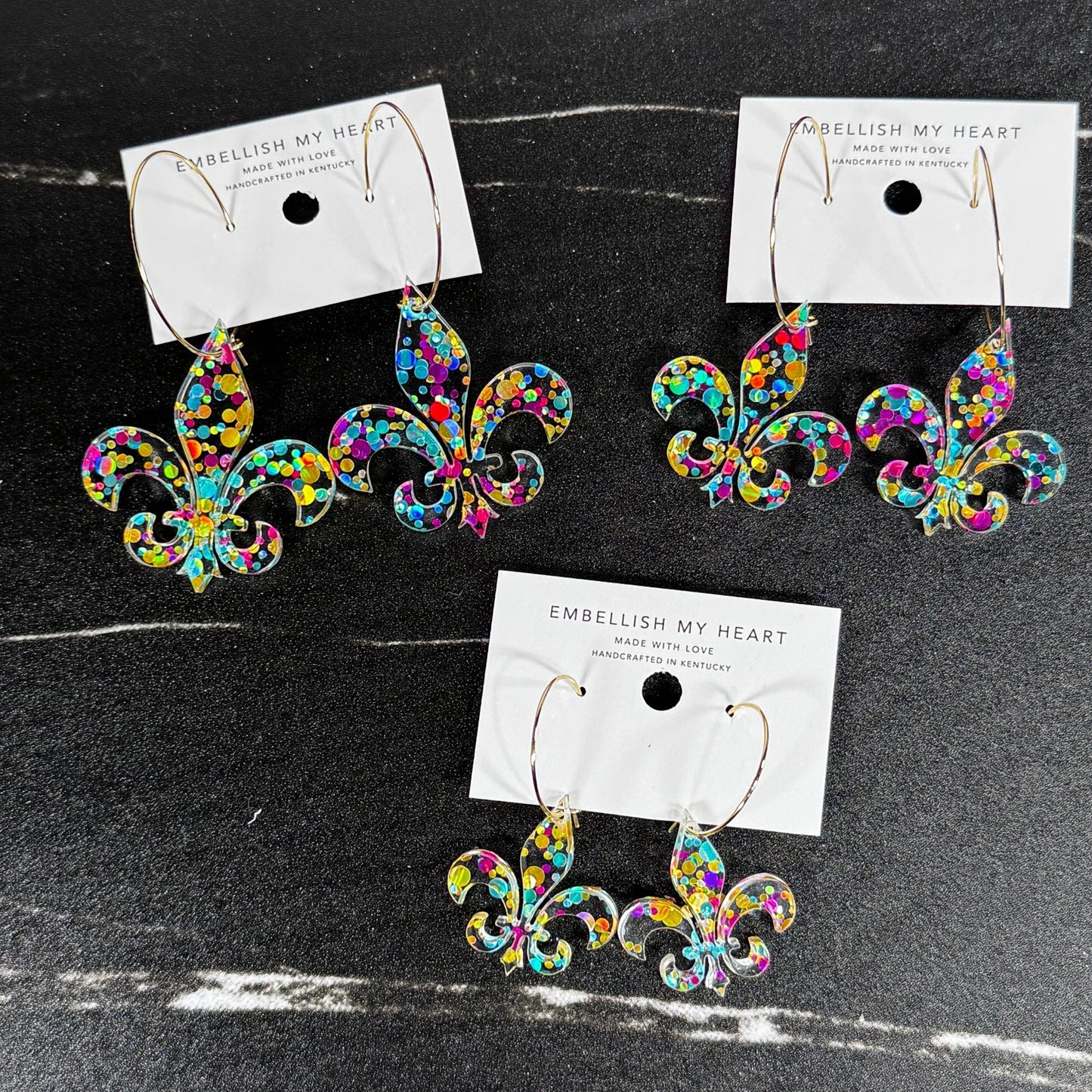 Fleur De Lis Hoop Earrings – Metallic Confetti Dots | Louisville - Inspired Derby Day Style - Embellish My Heart