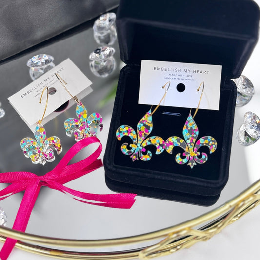 Fleur De Lis Hoop Earrings – Metallic Confetti Dots | Louisville - Inspired Derby Day Style - Embellish My Heart