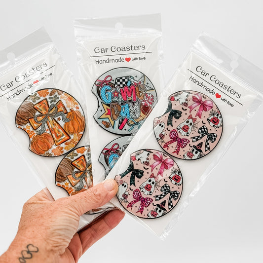 Neoprene Car Coasters Set of 2 | Absorbent Cup Holder Coasters | Cute, Seasonal & Custom Options - Embellish My Heart