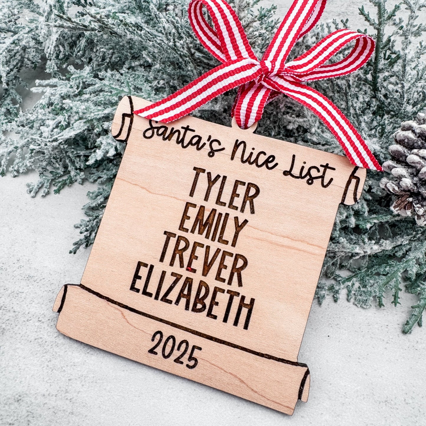 Personalized Santa’s Nice List Ornament | Custom Wooden Holiday Family Keepsake | Christmas Decoration - Embellish My Heart