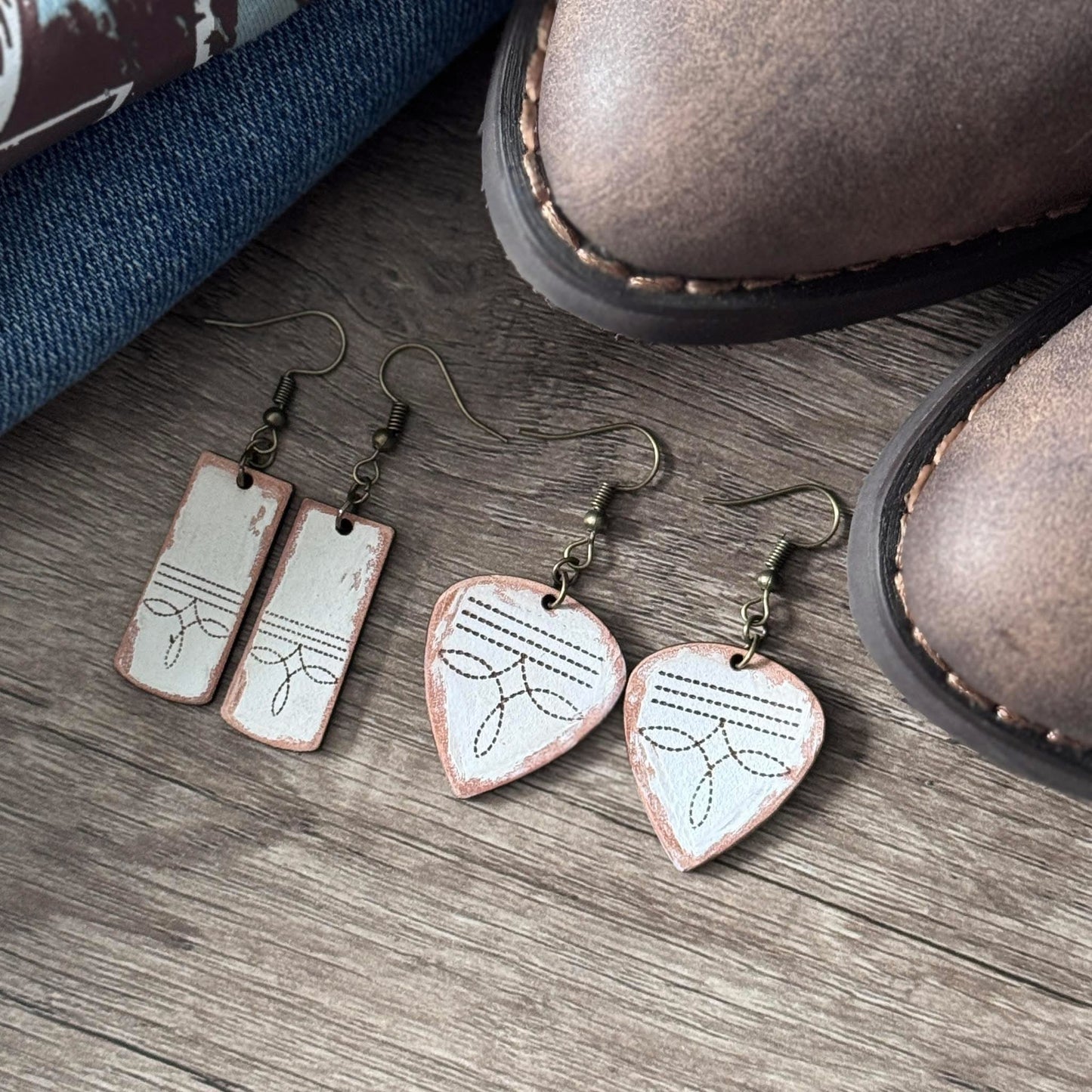 Western Leather Earrings – 2 Styles | Genuine Leather Cowgirl Earrings | Stitched Boot Design | Lightweight + Hypoallergenic Jewelry - Embellish My Heart