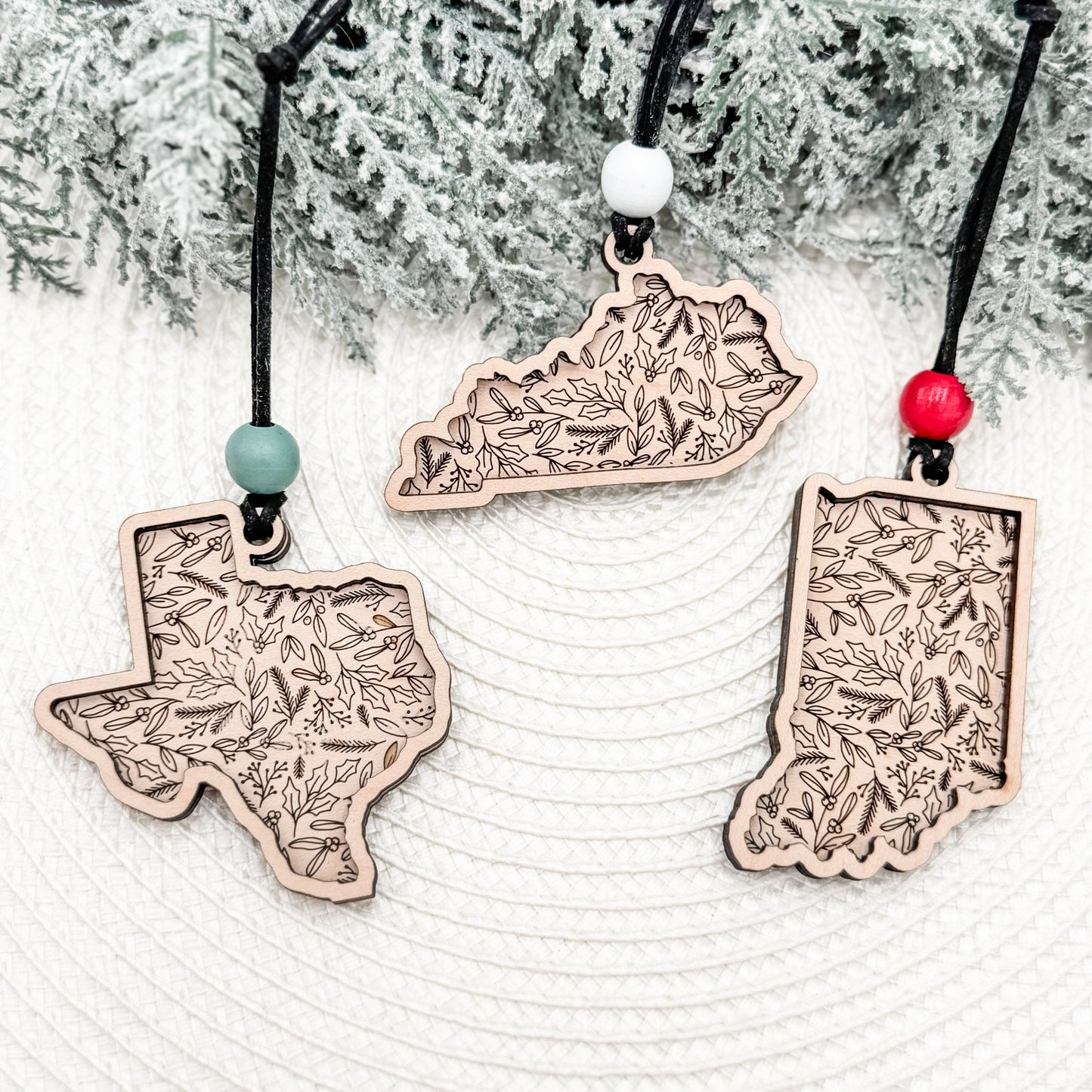 Wholesale Personalized State Ornaments | Double Layered Wood | Custom Bead Color Options - Embellish My Heart