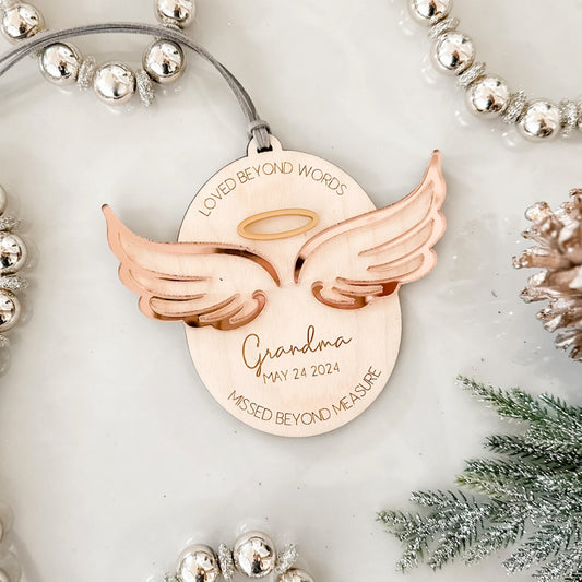 Oval Angel Wings Memorial Ornament – Child Loss, Pet Loss, Family Loss Memorial Christmas Ornament – Remembrance Gift