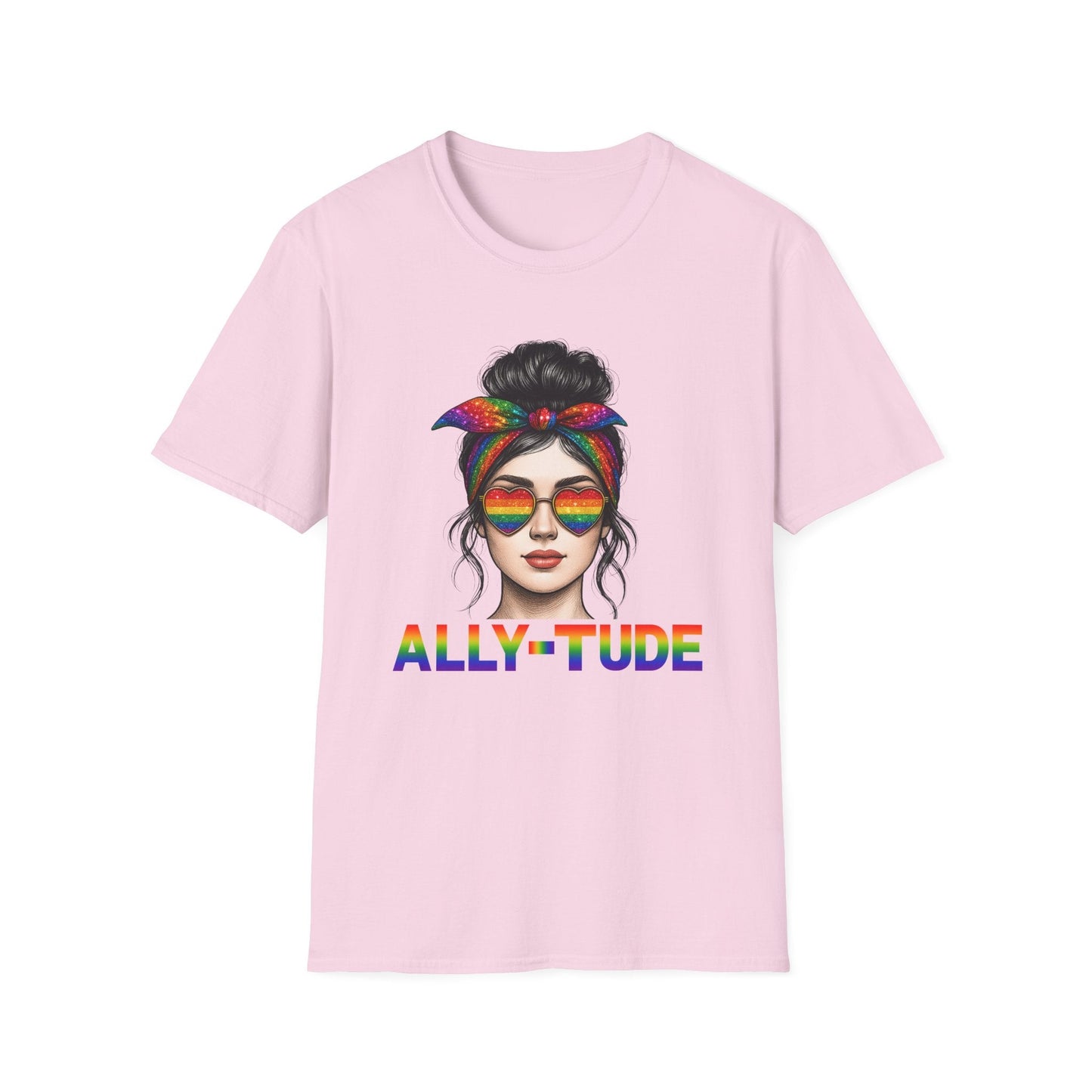 ALLY - TUDE Pride Shirt – Rainbow Heart Glasses Ally Tee, LGBTQ Support Shirt, Women’s Pride Month Apparel, Colorful Inclusive Graphic Tee - Embellish My Heart