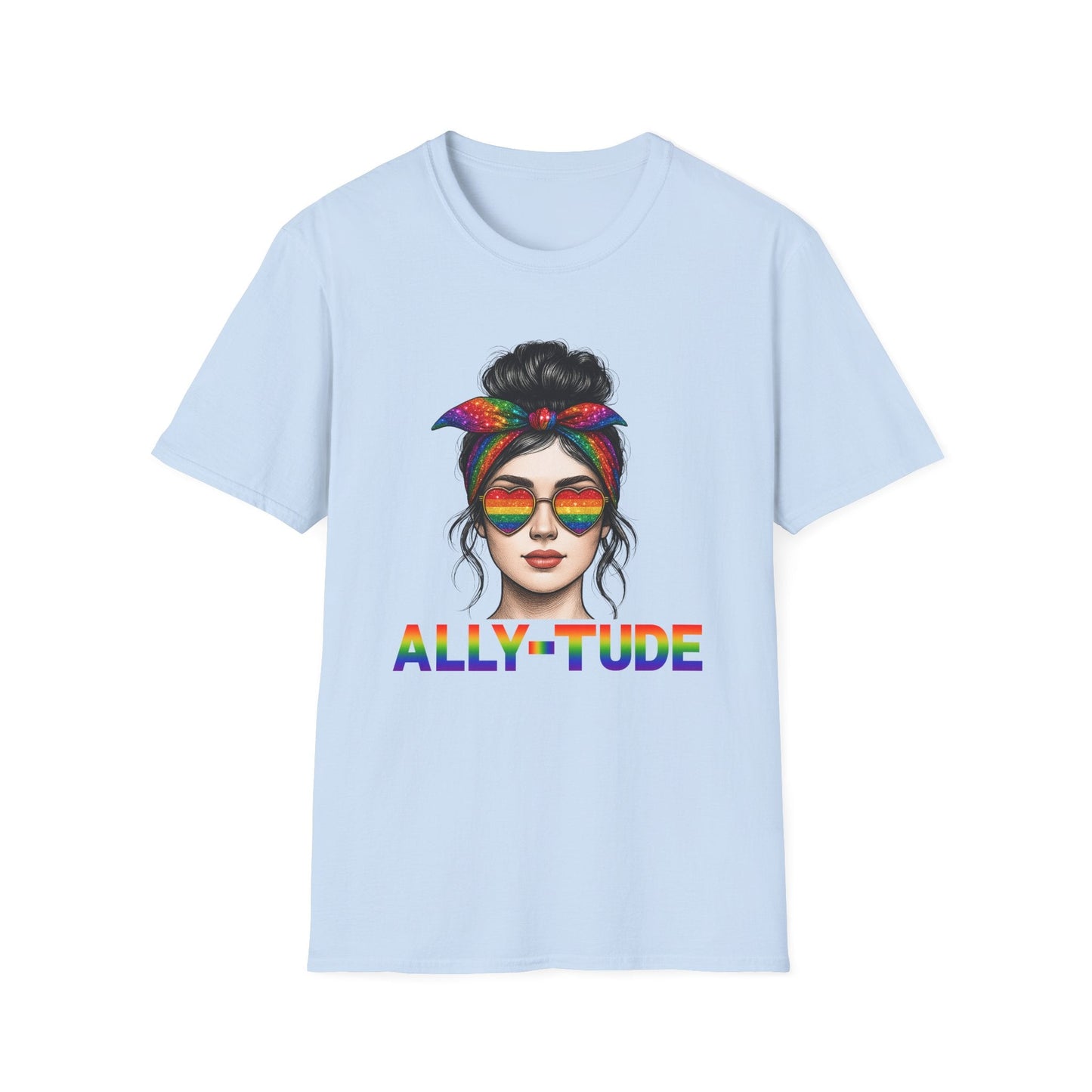 ALLY - TUDE Pride Shirt – Rainbow Heart Glasses Ally Tee, LGBTQ Support Shirt, Women’s Pride Month Apparel, Colorful Inclusive Graphic Tee - Embellish My Heart