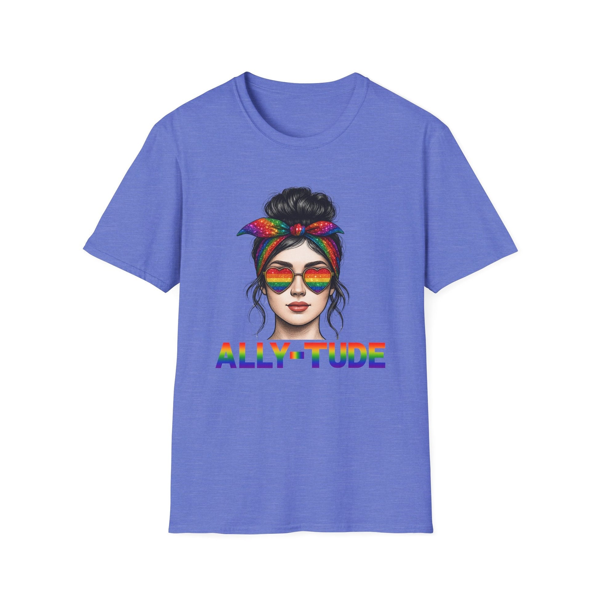ALLY - TUDE Pride Shirt – Rainbow Heart Glasses Ally Tee, LGBTQ Support Shirt, Women’s Pride Month Apparel, Colorful Inclusive Graphic Tee - Embellish My Heart