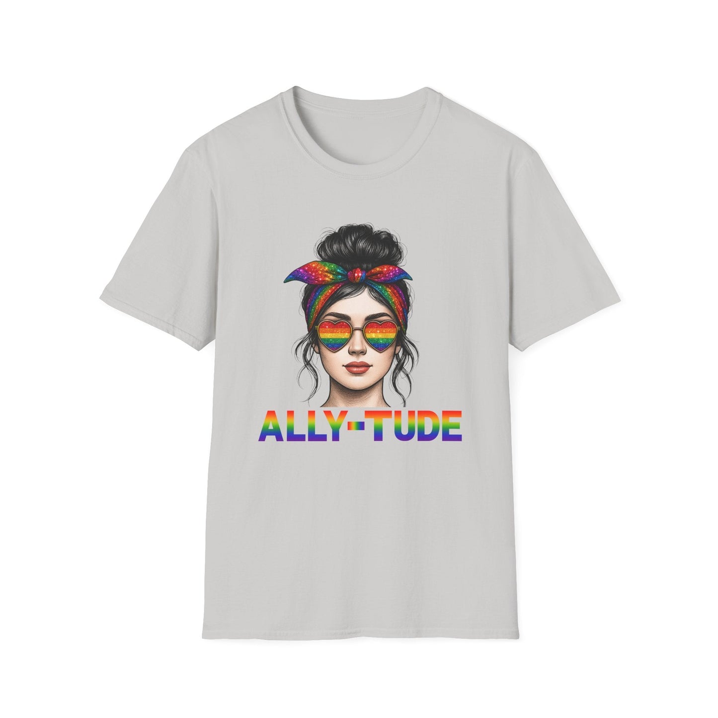 ALLY - TUDE Pride Shirt – Rainbow Heart Glasses Ally Tee, LGBTQ Support Shirt, Women’s Pride Month Apparel, Colorful Inclusive Graphic Tee - Embellish My Heart
