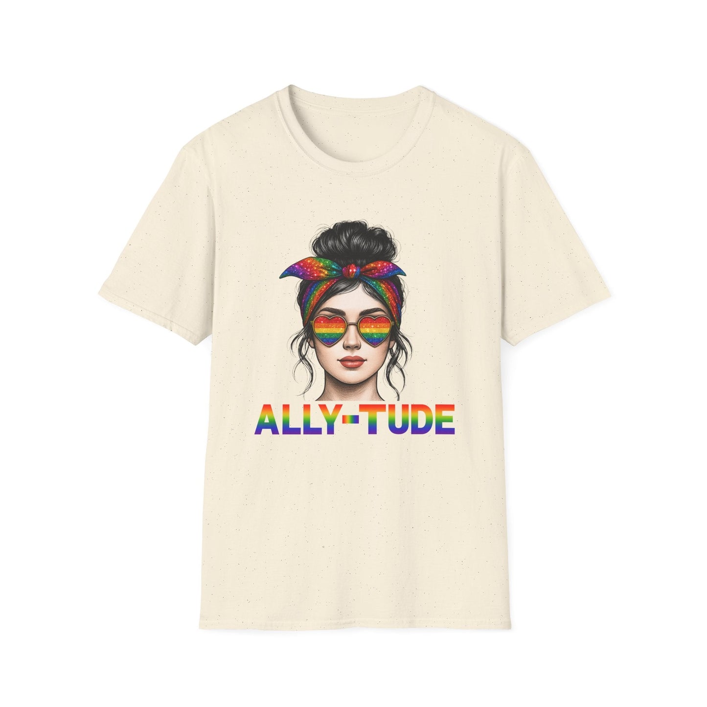 ALLY - TUDE Pride Shirt – Rainbow Heart Glasses Ally Tee, LGBTQ Support Shirt, Women’s Pride Month Apparel, Colorful Inclusive Graphic Tee - Embellish My Heart