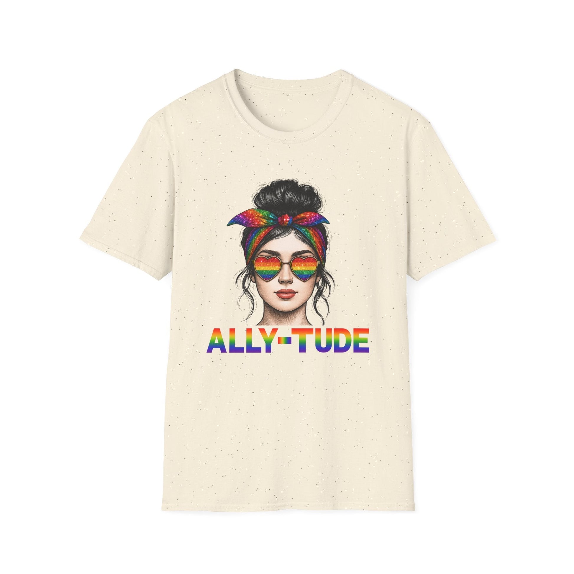 ALLY - TUDE Pride Shirt – Rainbow Heart Glasses Ally Tee, LGBTQ Support Shirt, Women’s Pride Month Apparel, Colorful Inclusive Graphic Tee - Embellish My Heart