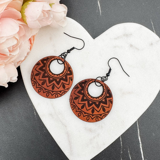 Aztec Circle Leather Earrings - Embellish My Heart