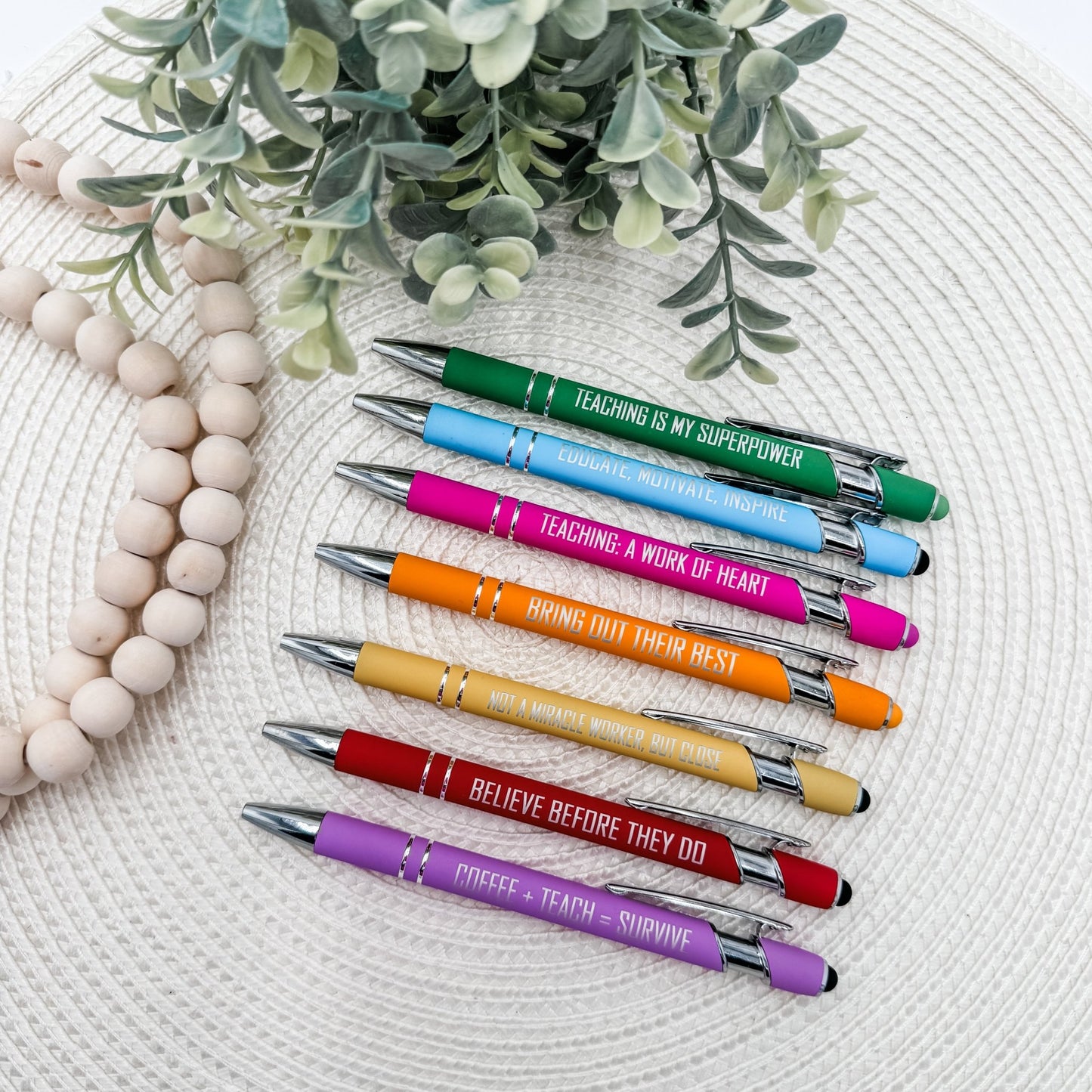 Classroom Essentials | Engraved Teacher Stylus Pen Set – Set of 7 Inspirational Pens for Educators - Embellish My Heart