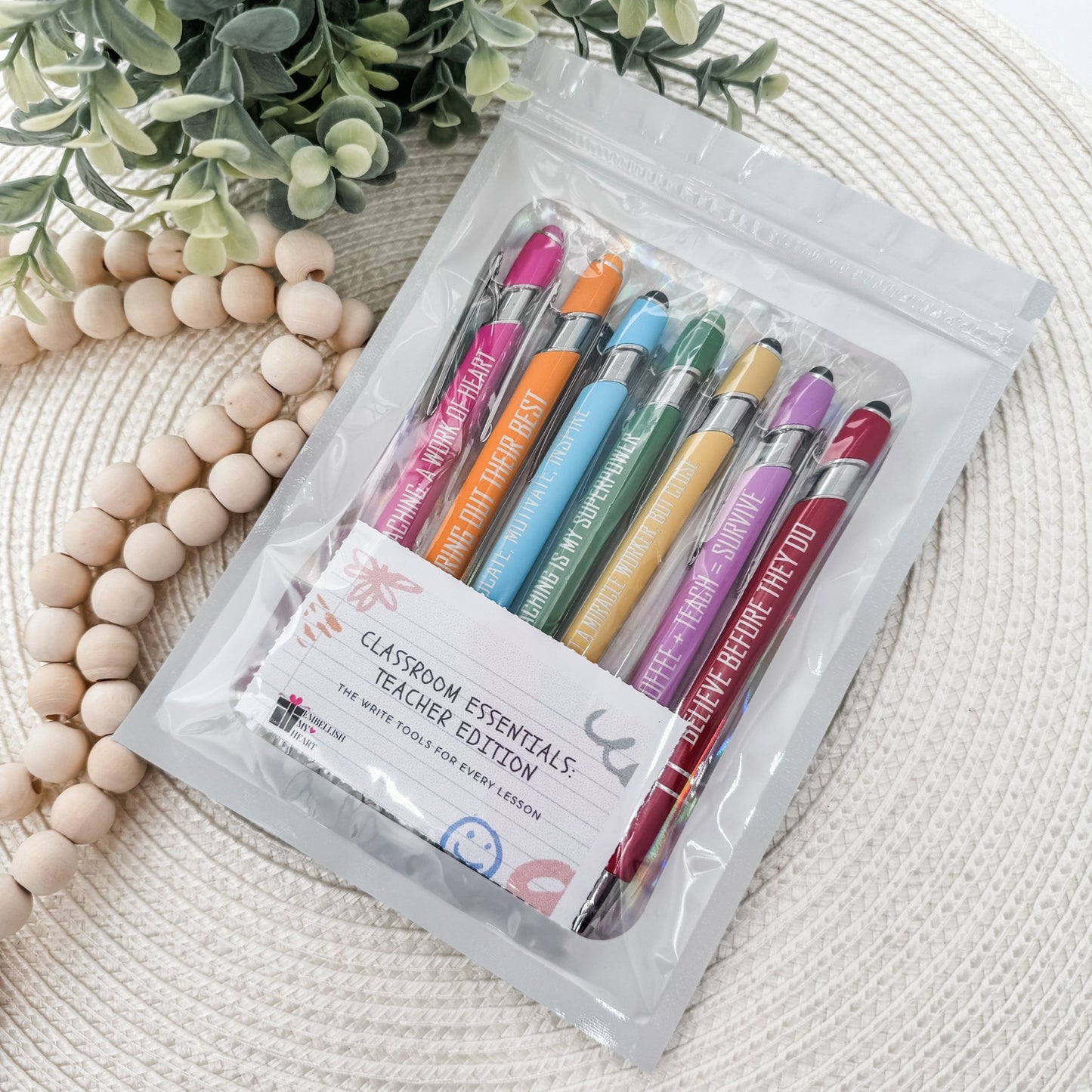 Classroom Essentials | Engraved Teacher Stylus Pen Set – Set of 7 Inspirational Pens for Educators - Embellish My Heart