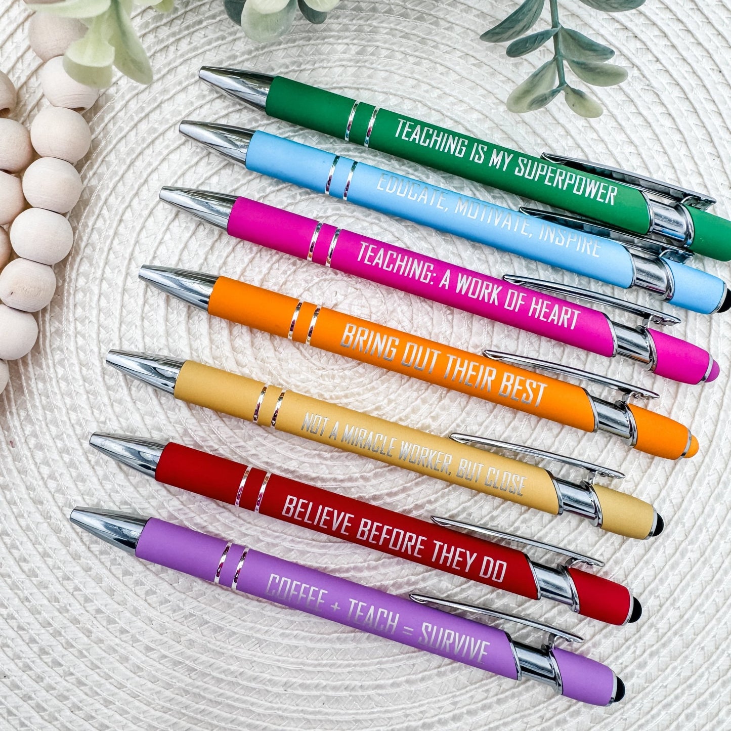 Classroom Essentials | Engraved Teacher Stylus Pen Set – Set of 7 Inspirational Pens for Educators - Embellish My Heart