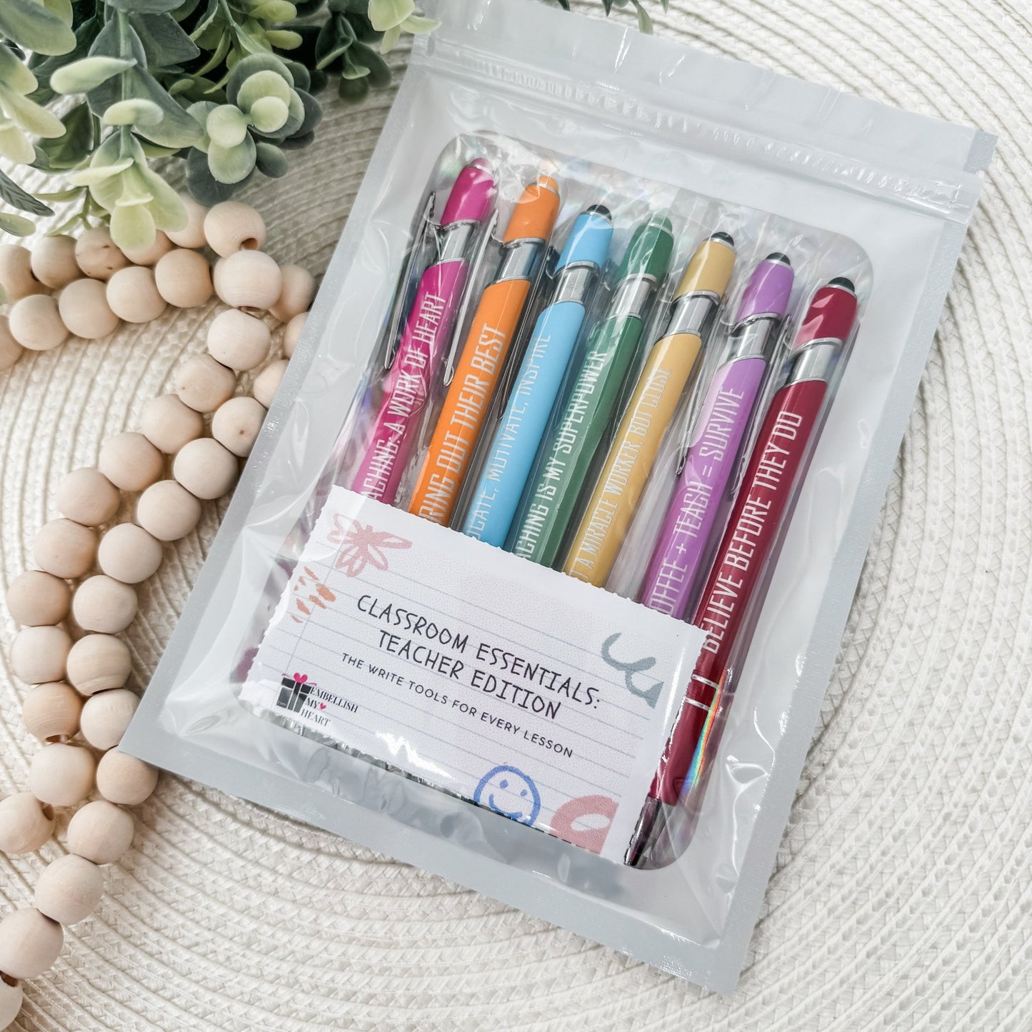 Classroom Essentials | Engraved Teacher Stylus Pen Set – Set of 7 Inspirational Pens for Educators - Embellish My Heart