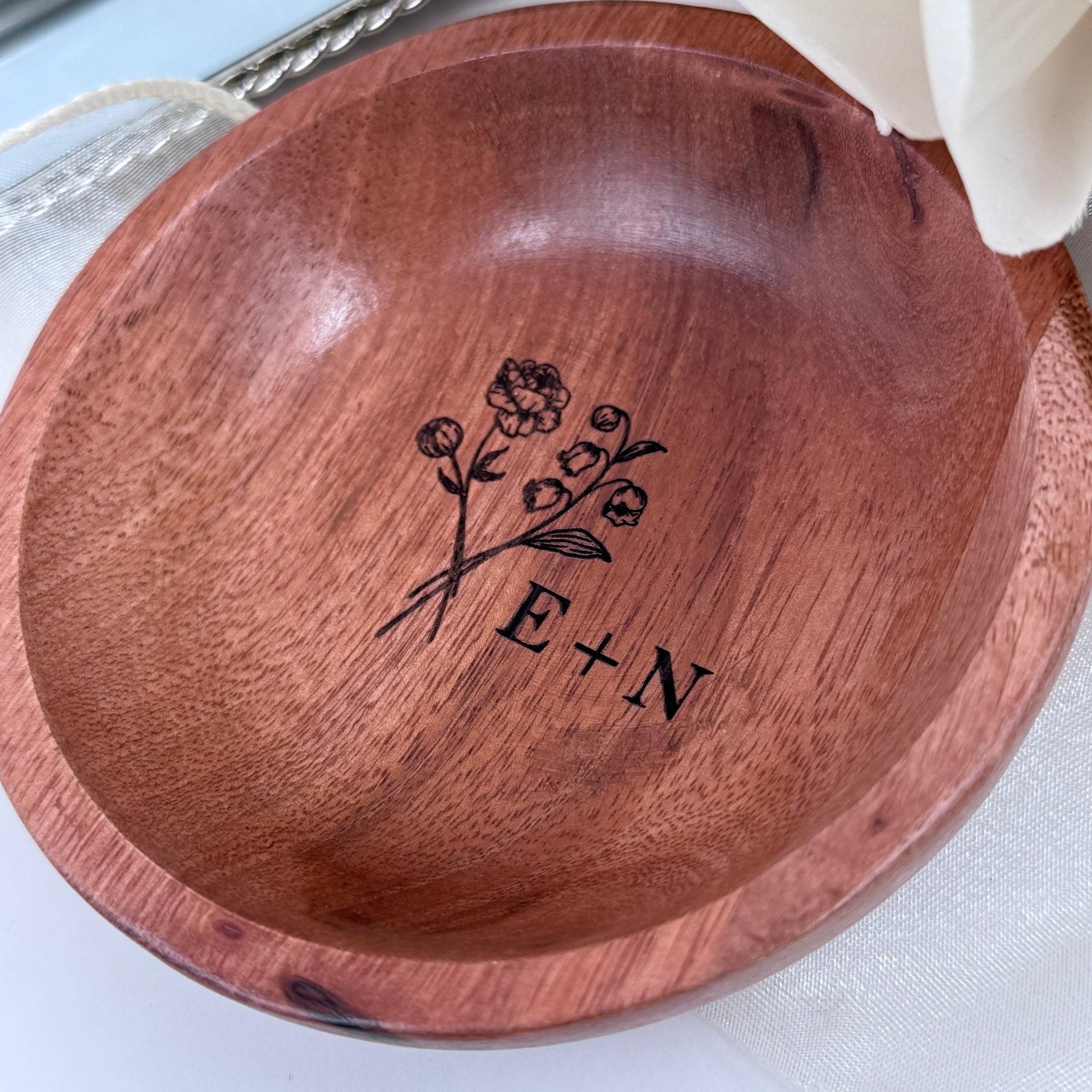 Custom Engraved Ring Dish with Your Birth Flowers – Personalized Wooden Keepsake - Embellish My Heart