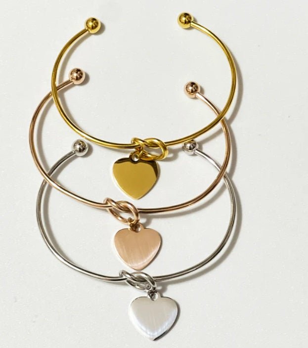 Custom Infinity Knot Heart Bangle Bracelet Stainless Steel - Embellish My Heart