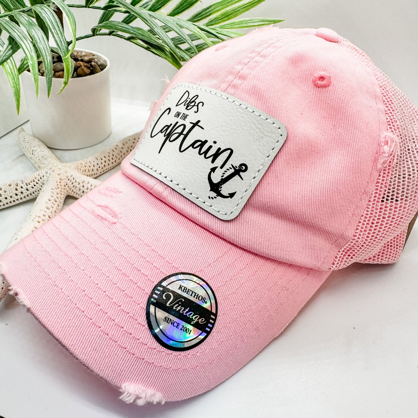 Dibs on the Captain Print Hat Trucker Distressed - Embellish My Heart