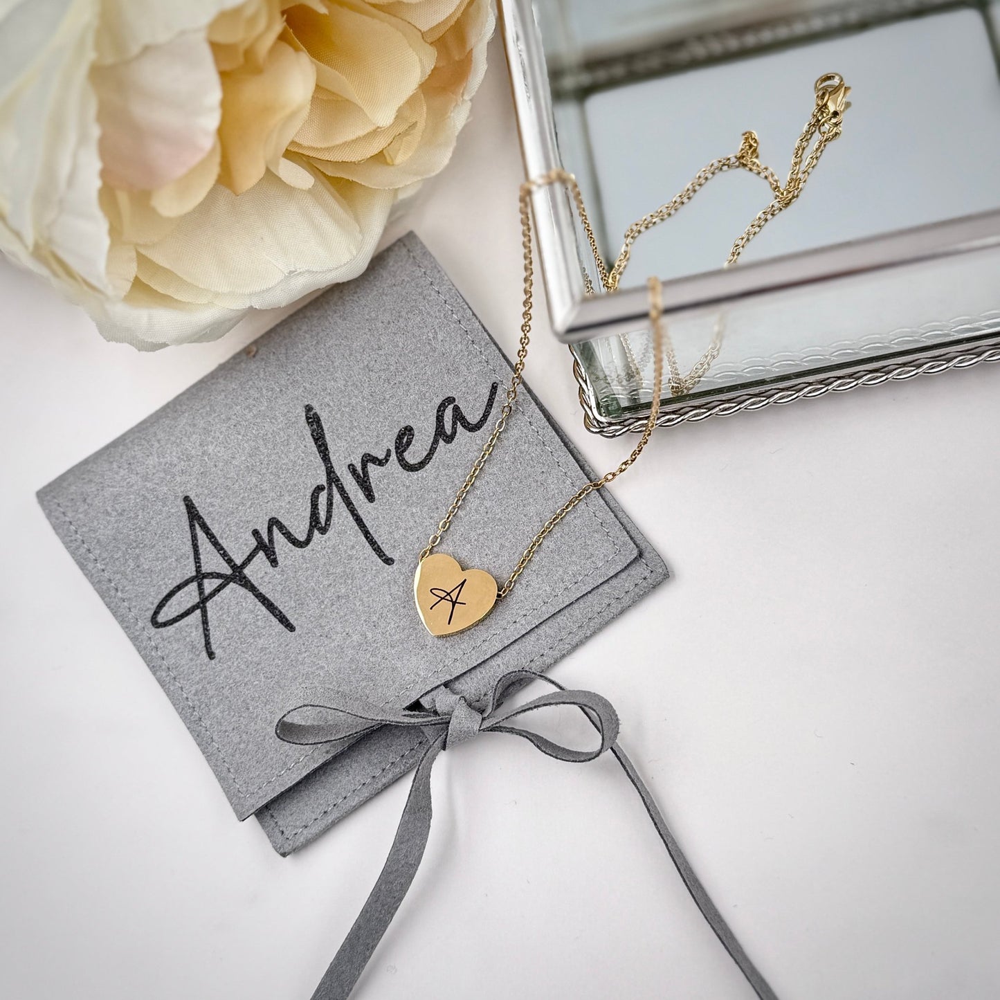 Engraved Heart Initial Necklace – Custom 18” Stainless Steel Chain in Gold, Silver, or Rose Gold - Embellish My Heart