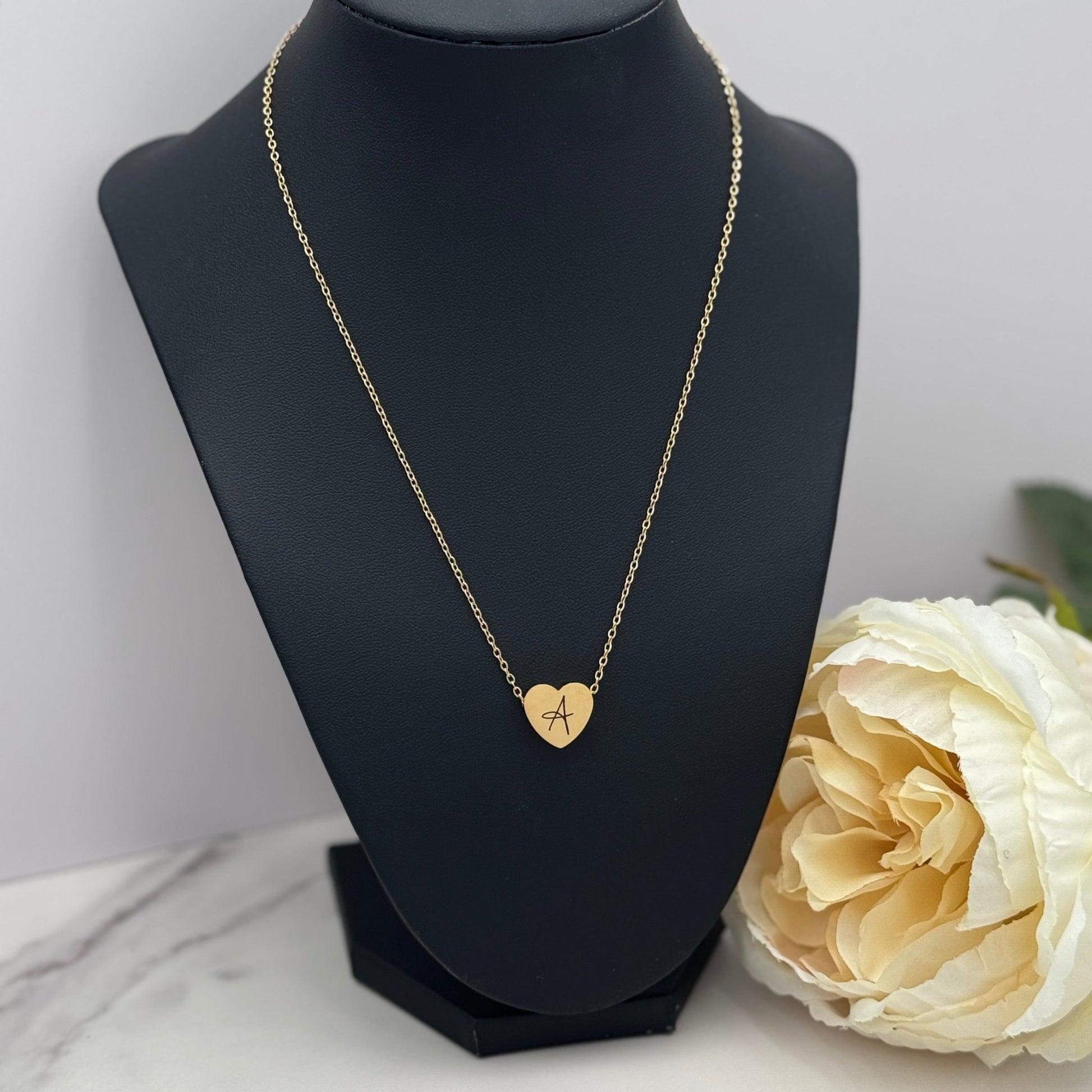 Engraved Heart Initial Necklace – Custom 18” Stainless Steel Chain in Gold, Silver, or Rose Gold - Embellish My Heart
