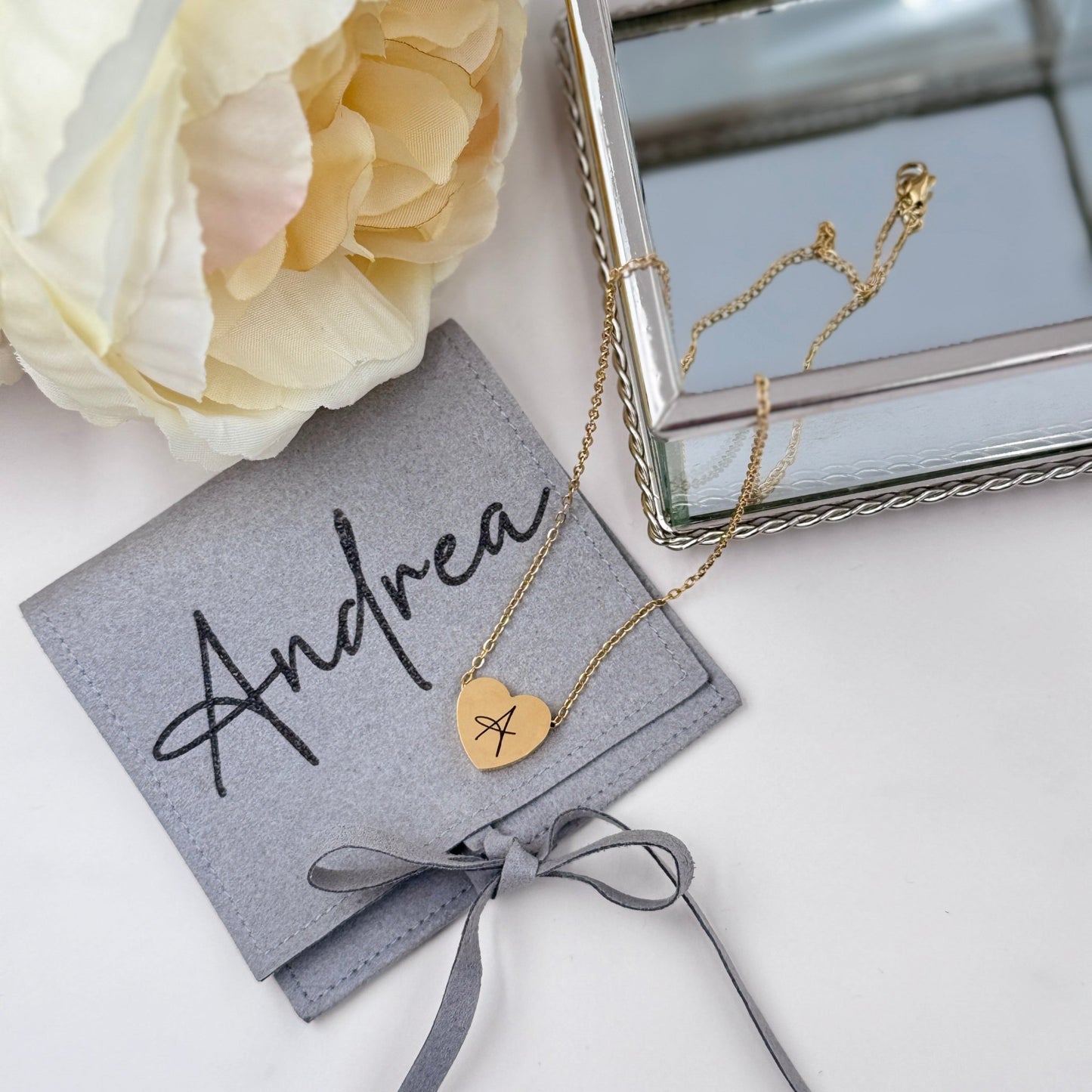 Engraved Heart Initial Necklace – Custom 18” Stainless Steel Chain in Gold, Silver, or Rose Gold - Embellish My Heart