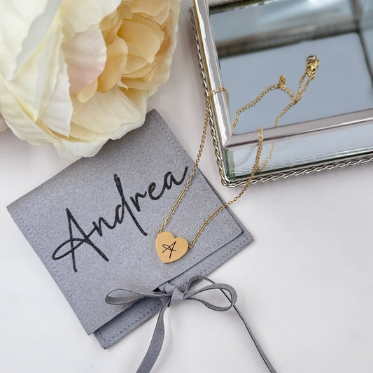 Engraved Heart Initial Necklace – Custom 18” Stainless Steel Chain in Gold, Silver, or Rose Gold - Embellish My Heart