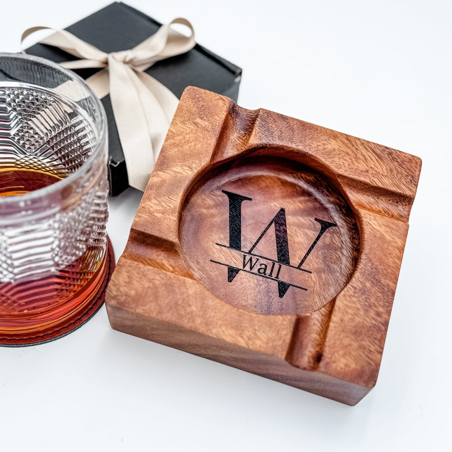 Engraved Wood Cigar Ashtray | Personalized Whiskey Lounge Gift for Him | Custom Men’s Gift, Groomsmen, or Bar Cart Accessory - Embellish My Heart