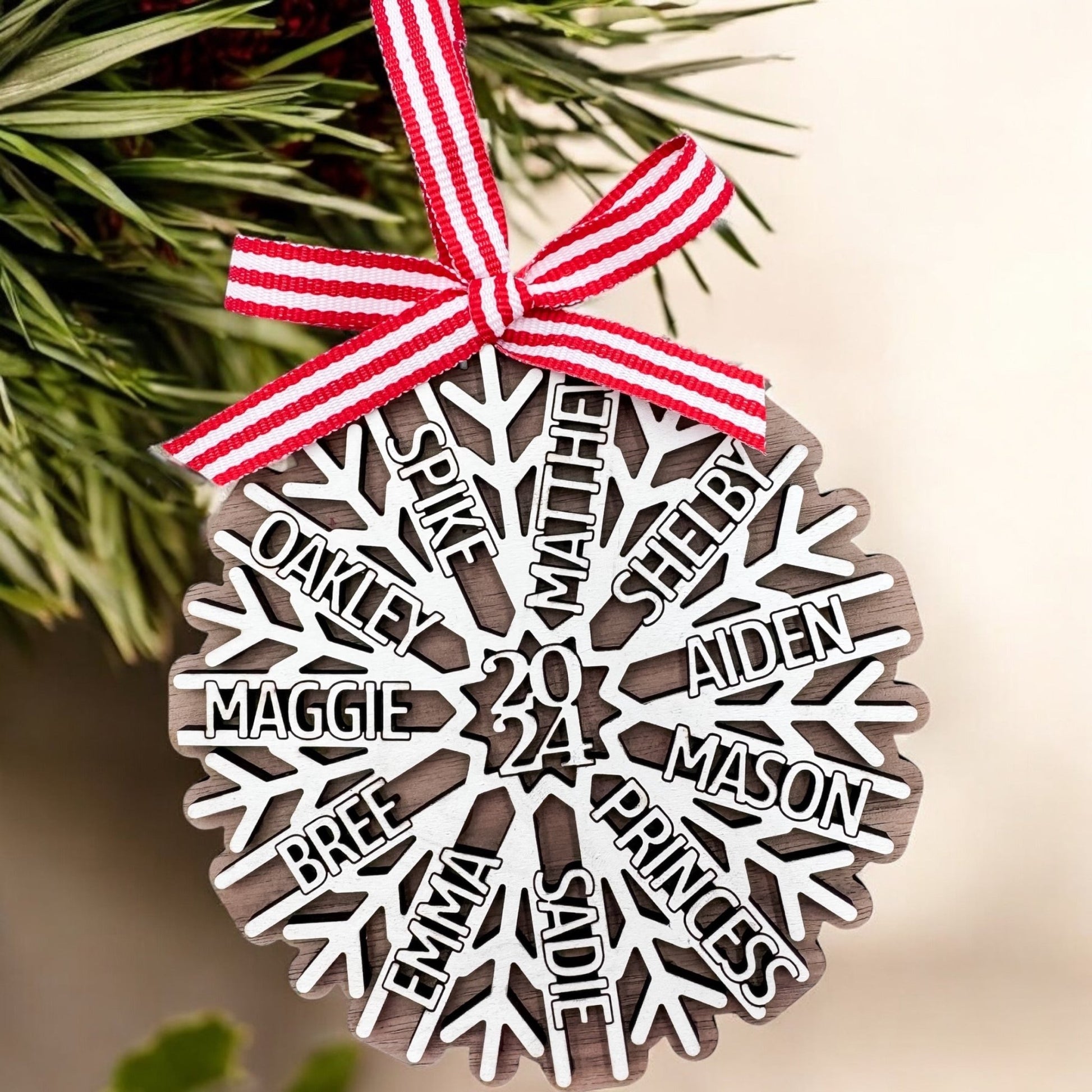 Family Snowflake Ornament - Christmas Tree Ornament with Family Names - Christmas Snowflake Name Ornament - Embellish My Heart
