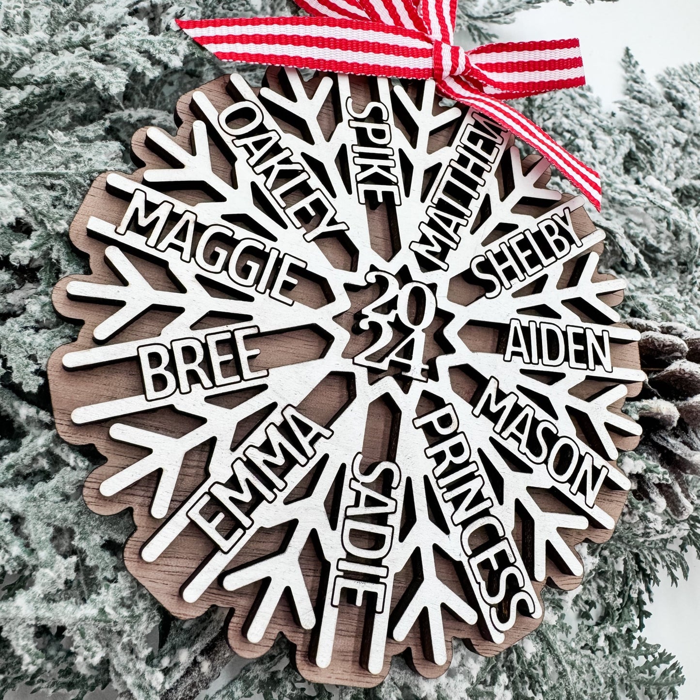 Family Snowflake Ornament - Christmas Tree Ornament with Family Names - Christmas Snowflake Name Ornament - Embellish My Heart