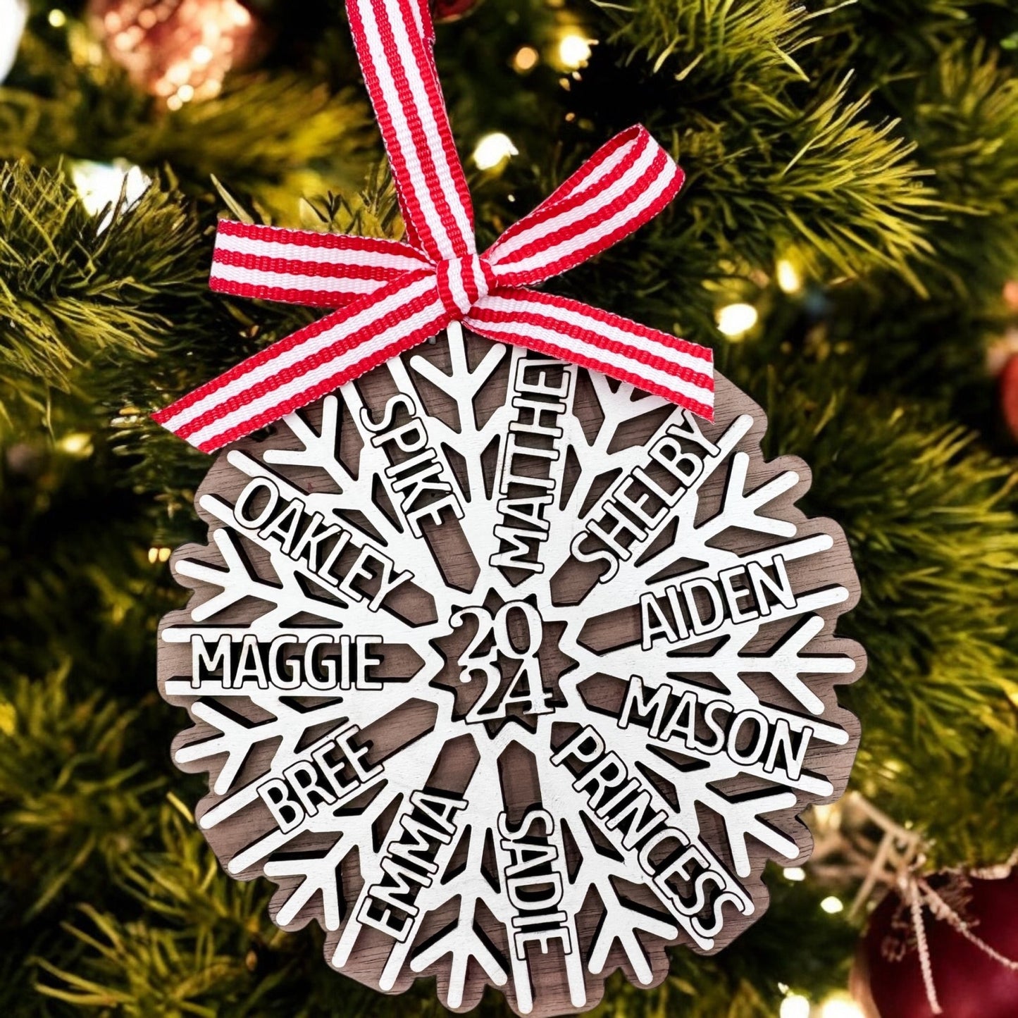Family Snowflake Ornament - Christmas Tree Ornament with Family Names - Christmas Snowflake Name Ornament - Embellish My Heart