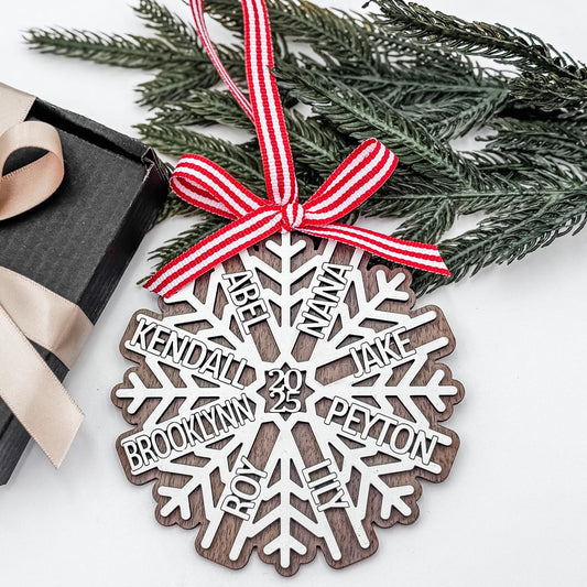 Family Snowflake Ornament - Christmas Tree Ornament with Family Names - Christmas Snowflake Name Ornament - Embellish My Heart