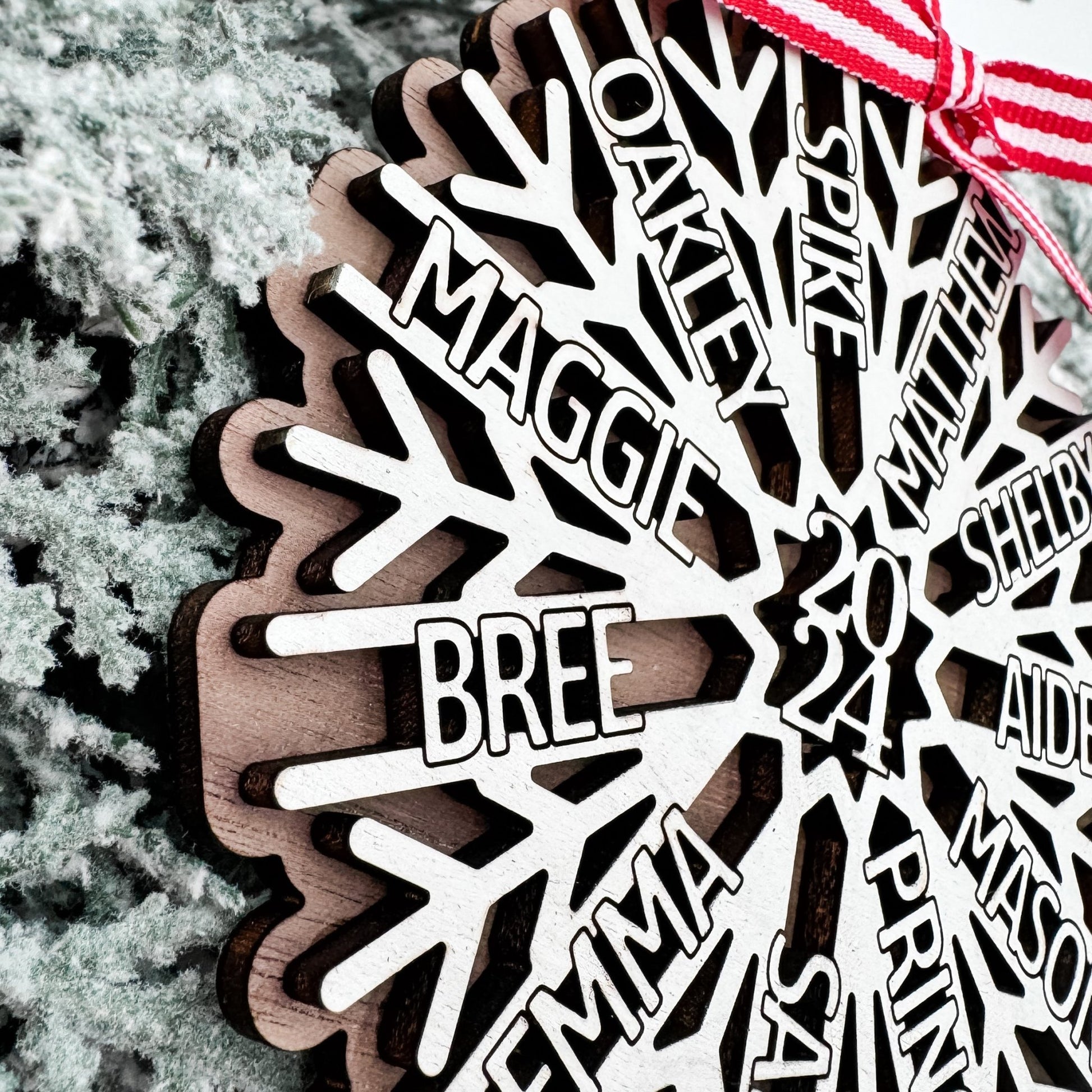 Family Snowflake Ornament - Christmas Tree Ornament with Family Names - Christmas Snowflake Name Ornament - Embellish My Heart