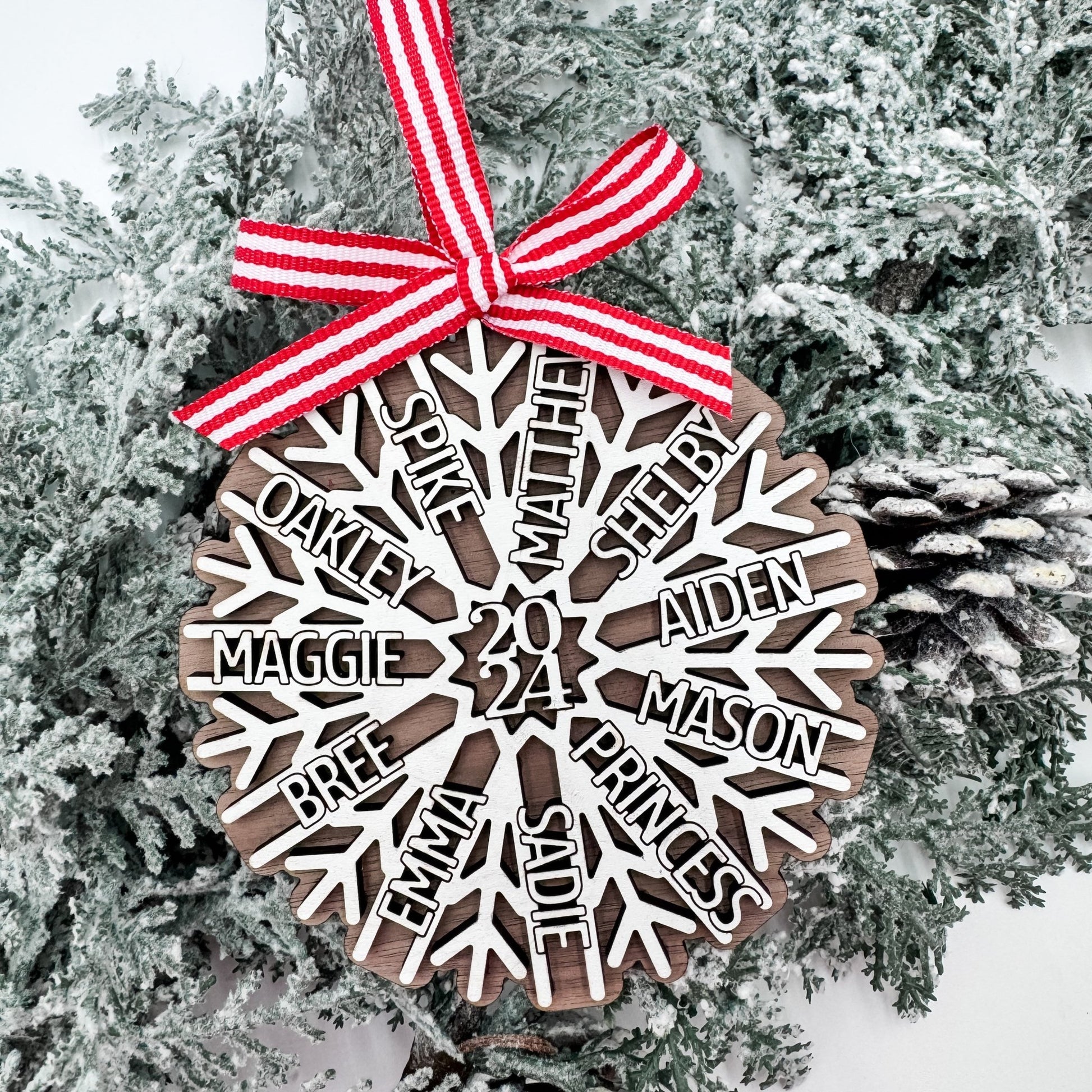 Family Snowflake Ornament - Christmas Tree Ornament with Family Names - Christmas Snowflake Name Ornament - Embellish My Heart