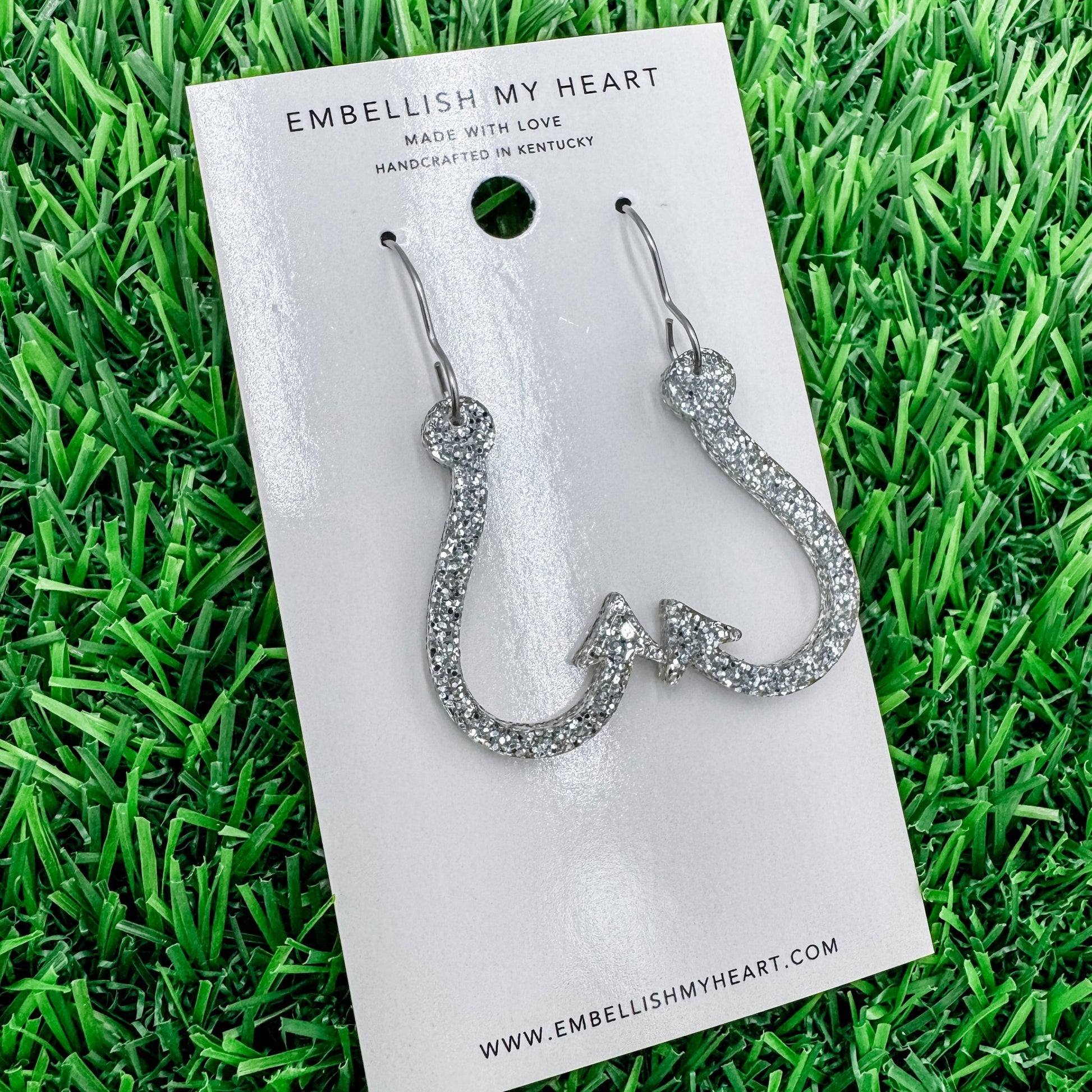 Fishing Hook Earrings – Multicolor & Silver Glitter Options - Embellish My Heart