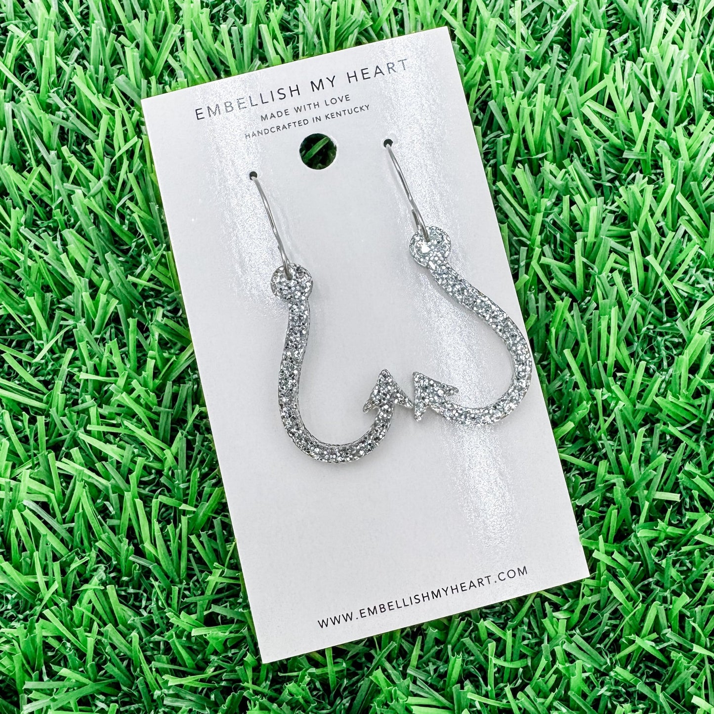 Fishing Hook Earrings – Multicolor & Silver Glitter Options - Embellish My Heart