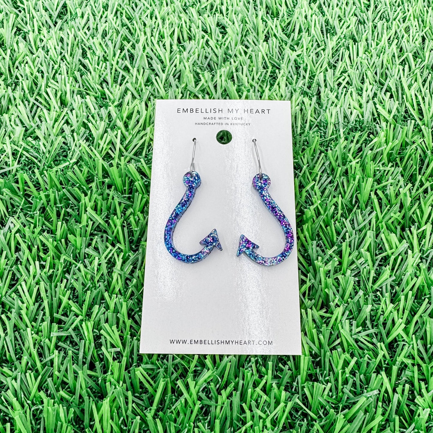 Fishing Hook Earrings – Multicolor & Silver Glitter Options - Embellish My Heart