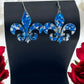 Fleur De Lis Dangle Earrings –Blue & White Sequin Pattern - Embellish My Heart