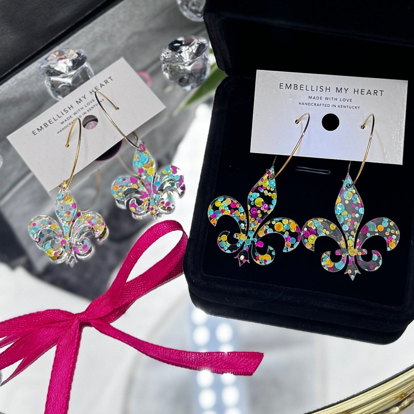 Fleur De Lis Hoop Earrings – Metallic Confetti Dots | Louisville - Inspired Derby Day Style - Embellish My Heart