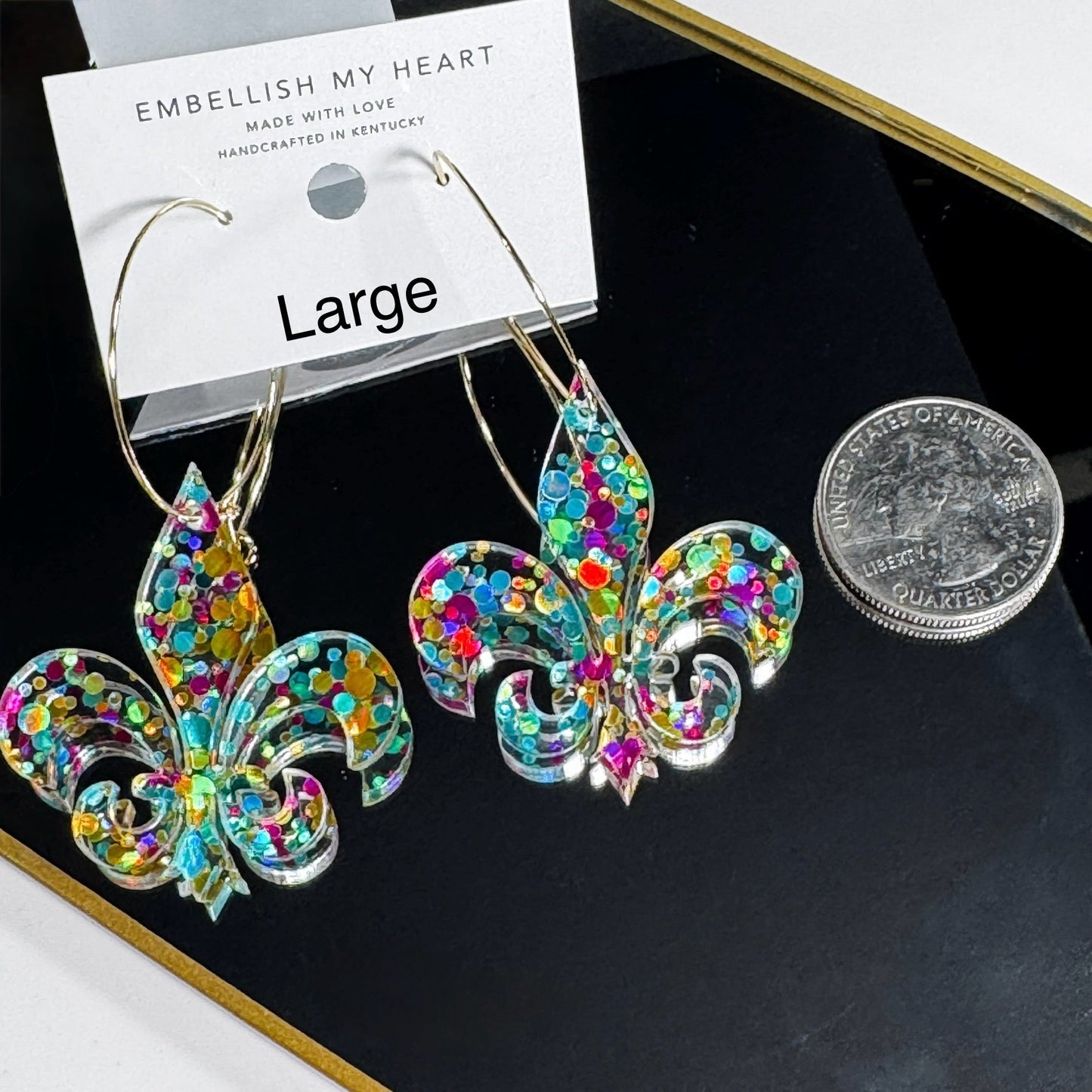 Fleur De Lis Hoop Earrings – Metallic Confetti Dots | Louisville - Inspired Derby Day Style - Embellish My Heart