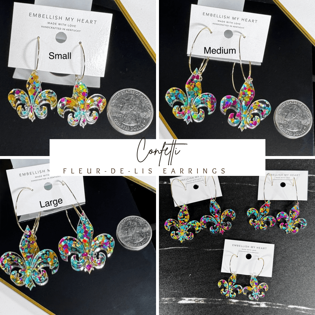 Fleur De Lis Hoop Earrings – Metallic Confetti Dots | Louisville - Inspired Derby Day Style - Embellish My Heart