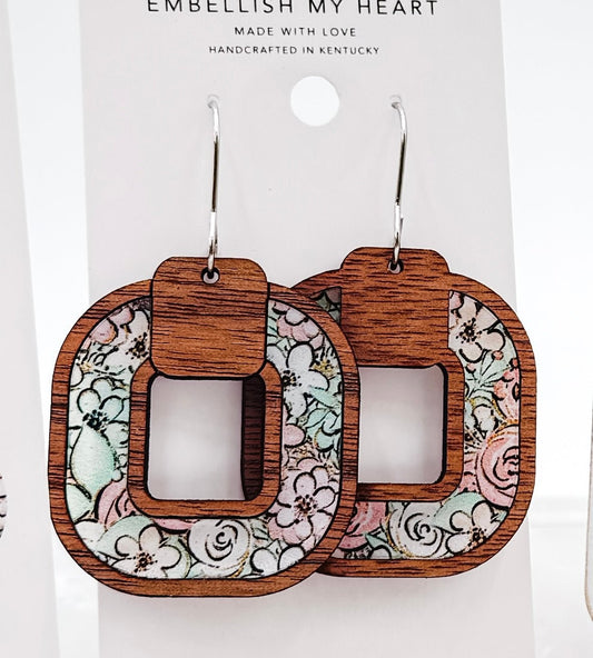 Floral Wood Earrings – Lightweight Handmade Dangles in Drop, Circle, or Modern Square Style - Embellish My Heart