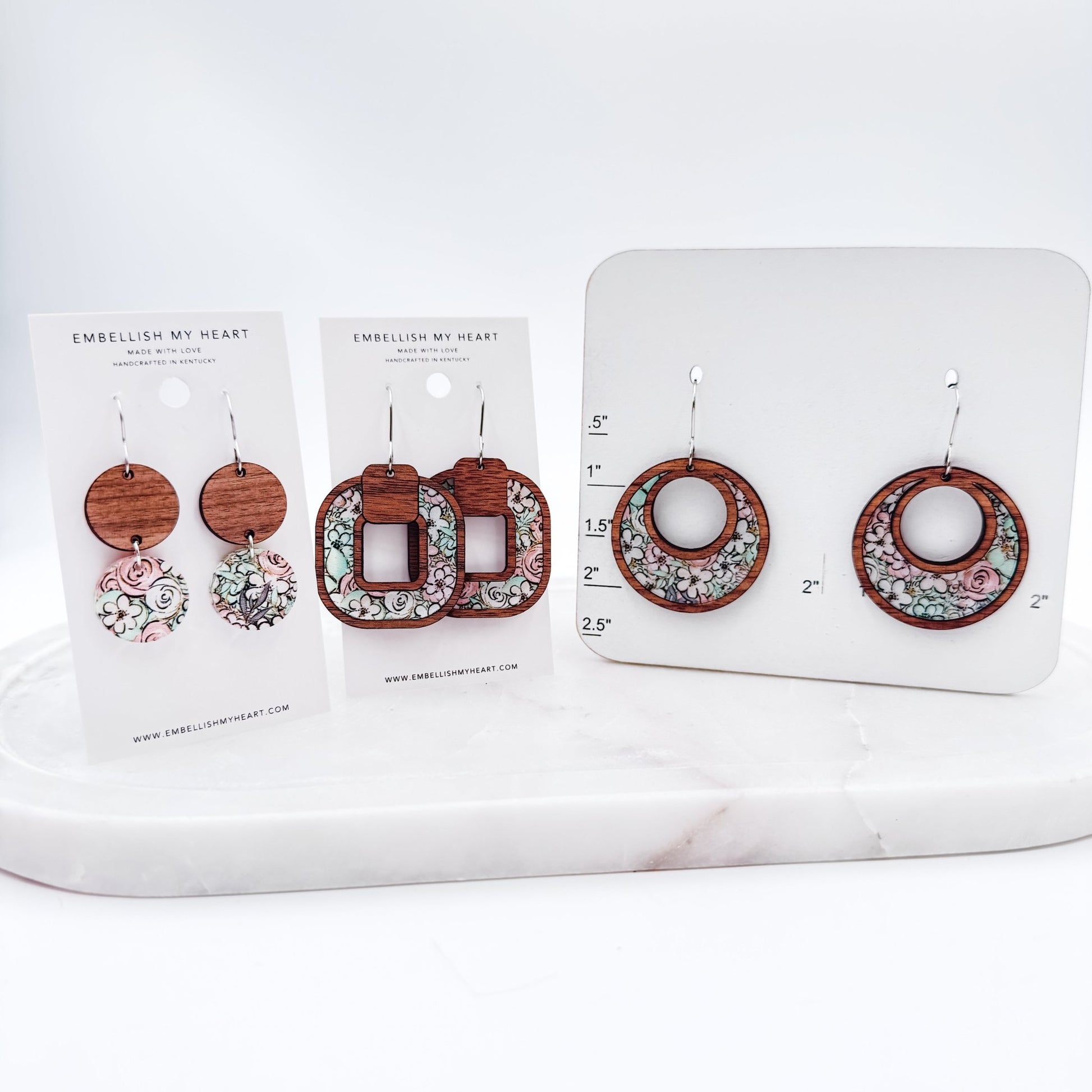 Floral Wood Earrings – Lightweight Handmade Dangles in Drop, Circle, or Modern Square Style - Embellish My Heart