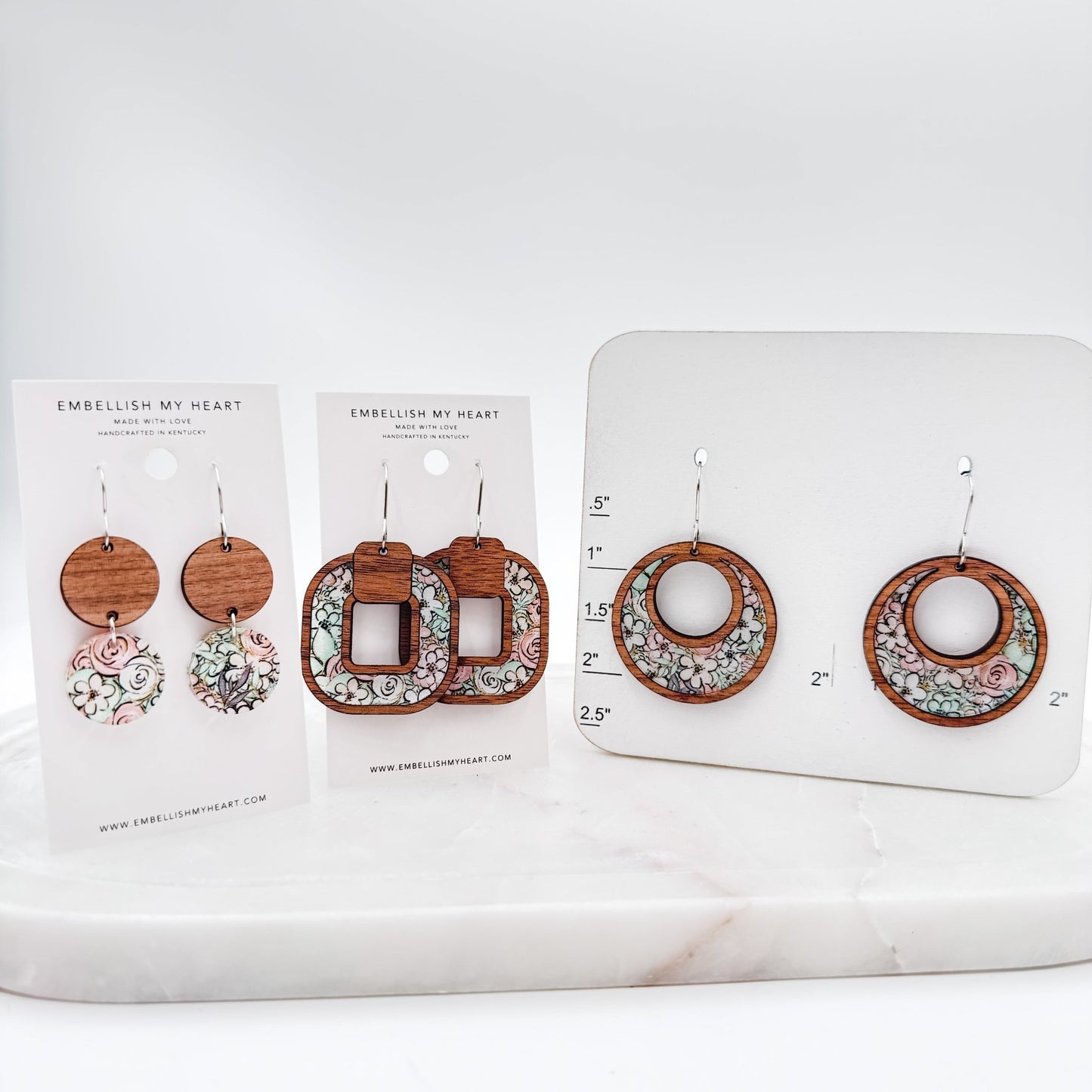 Floral Wood Earrings – Lightweight Handmade Dangles in Drop, Circle, or Modern Square Style - Embellish My Heart