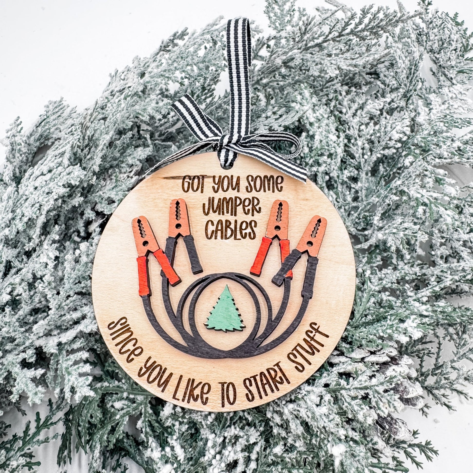 Funny Jumper Cable Christmas Ornament – “Since You Like to Start Sh*t / Start Stuff” – Handmade Holiday Gift for Friends, Siblings, or Coworkers - Embellish My Heart