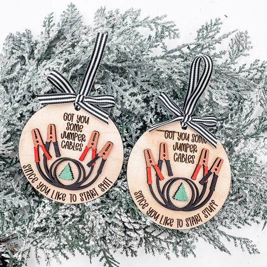 Funny Jumper Cable Christmas Ornament – “Since You Like to Start Sh*t / Start Stuff” – Handmade Holiday Gift for Friends, Siblings, or Coworkers - Embellish My Heart