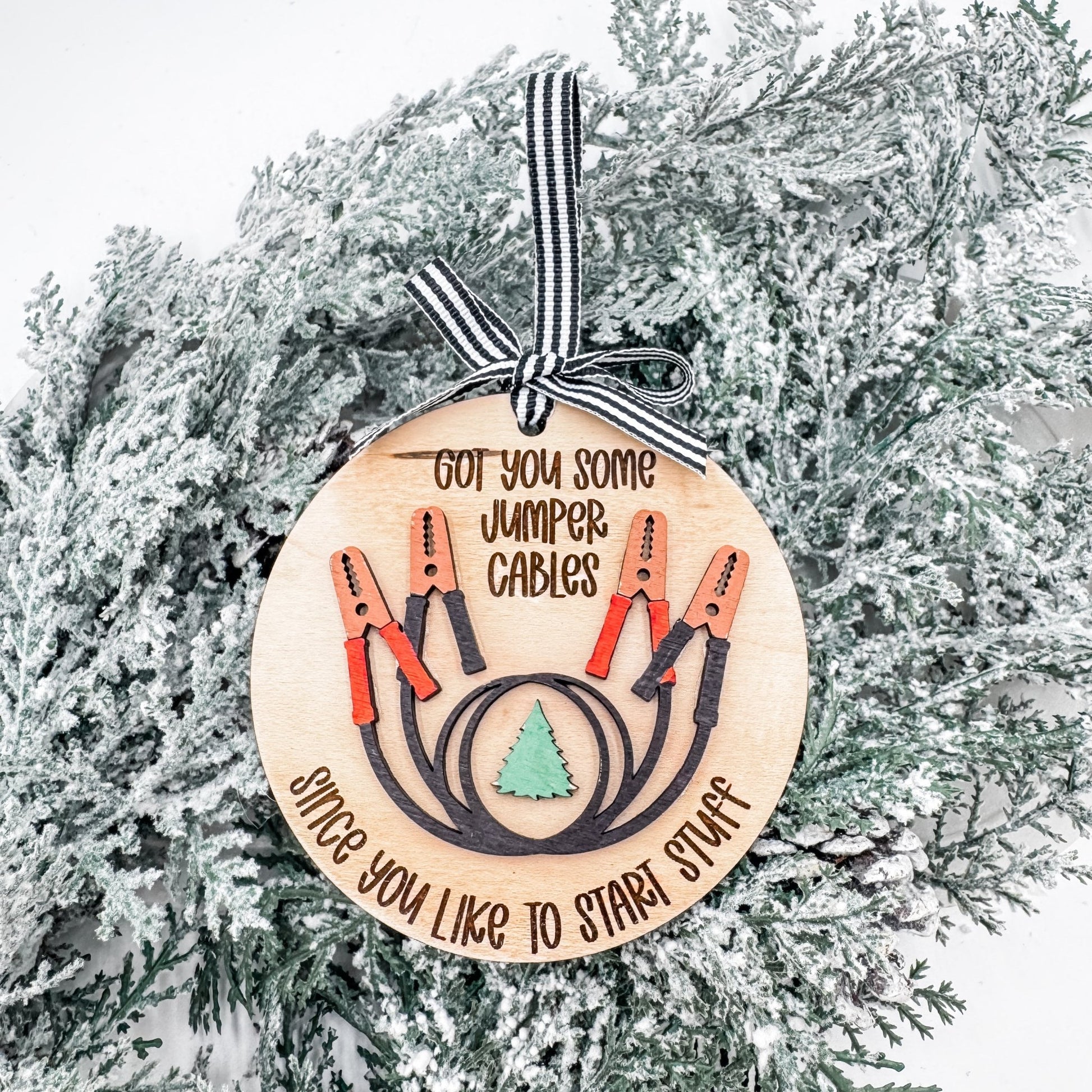 Funny Jumper Cable Christmas Ornament – “Since You Like to Start Sh*t / Start Stuff” – Handmade Holiday Gift for Friends, Siblings, or Coworkers - Embellish My Heart